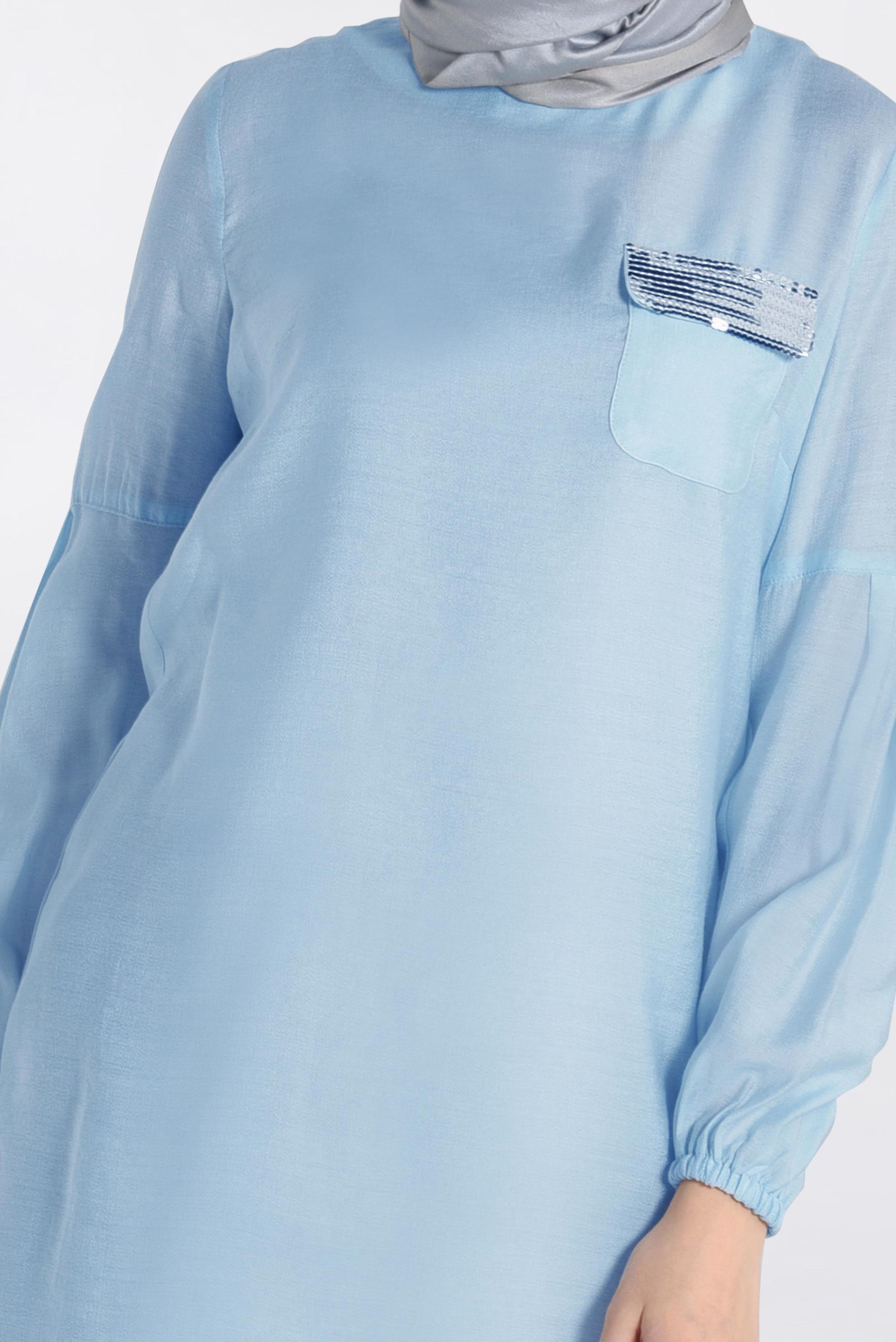 Tesettür giyim MAVİ PUL PAYETLİ TUNİK 4386