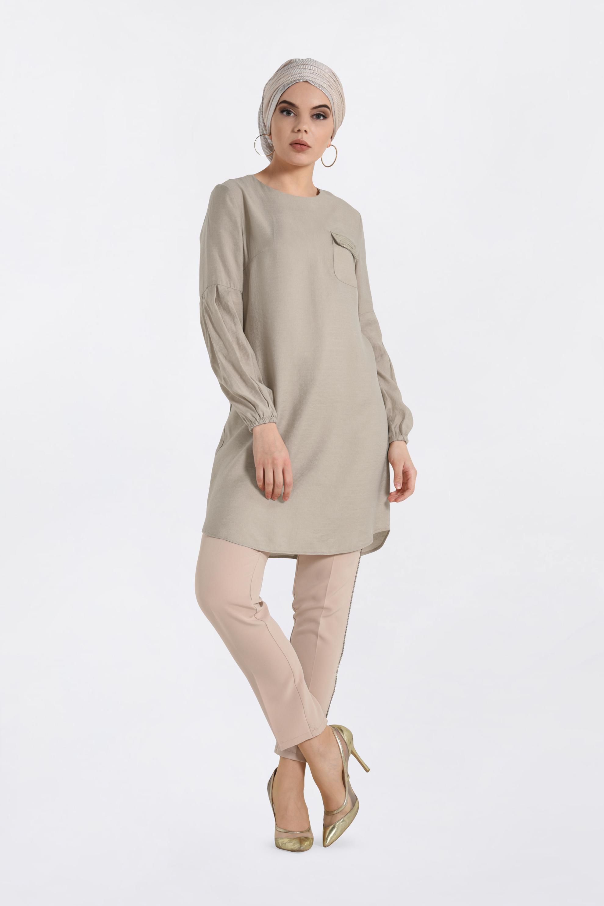 Tesettür giyim BEJ PUL PAYETLİ TUNİK 4386