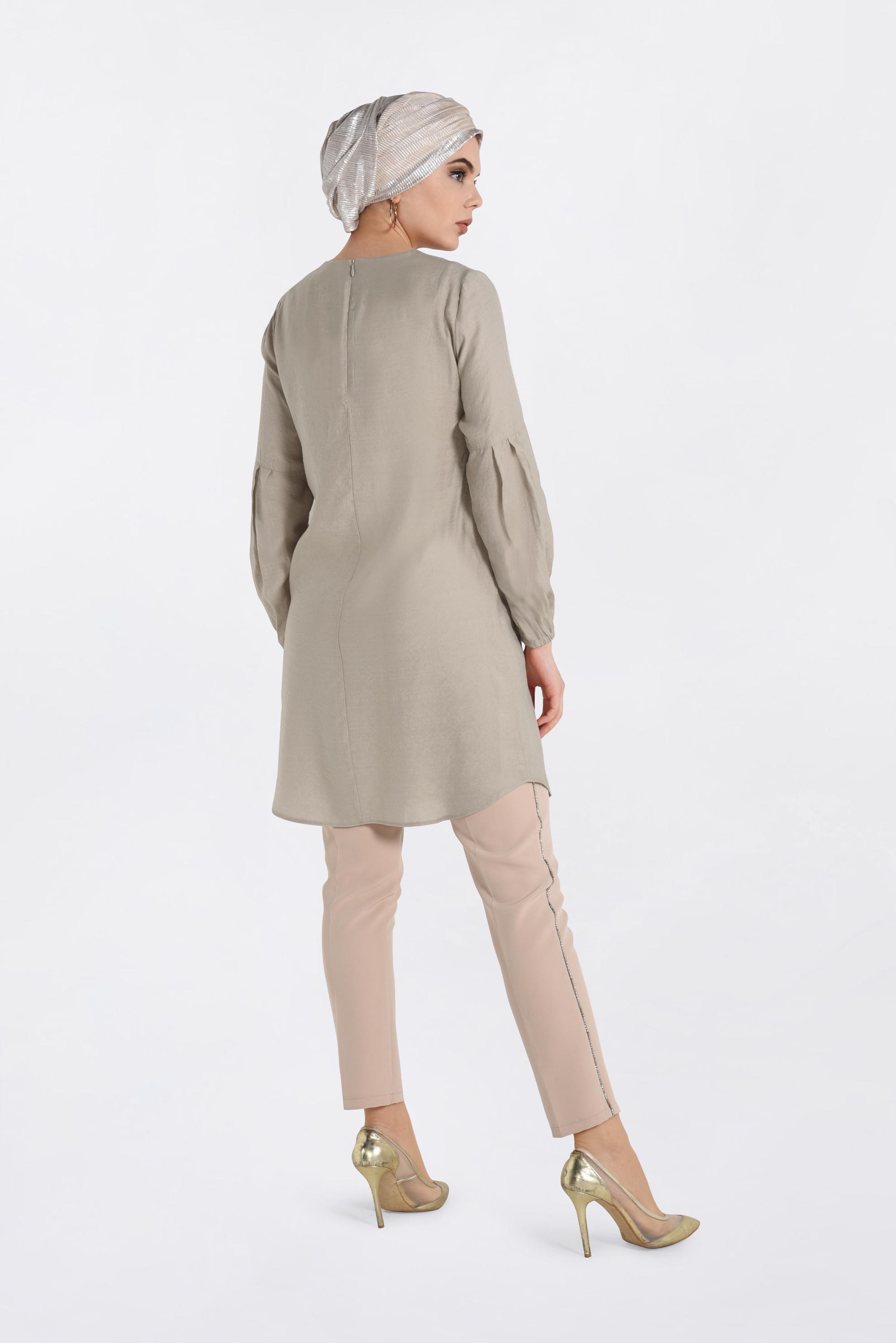 Tesettür giyim BEJ PUL PAYETLİ TUNİK 4386