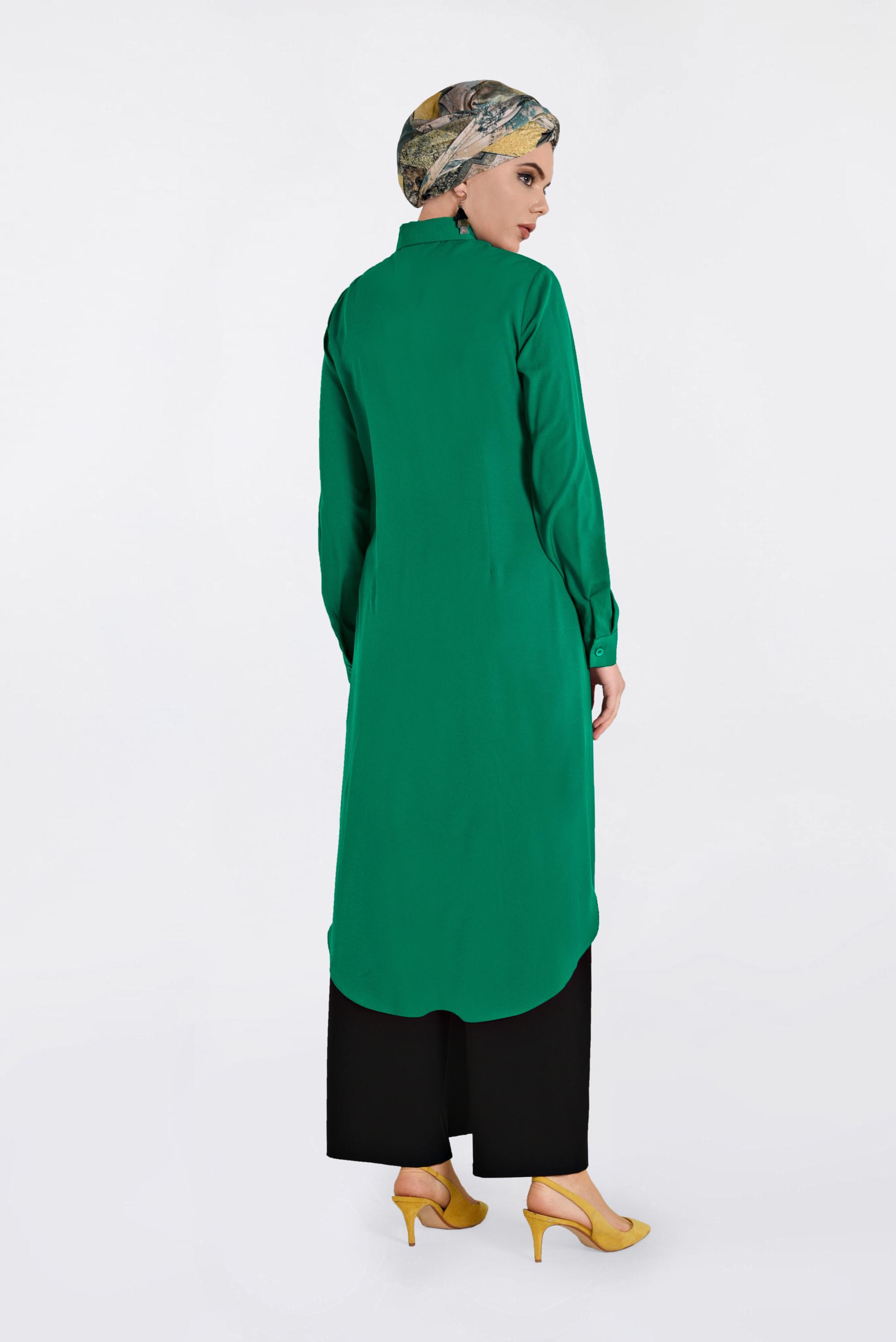 Tesettür giyim YEŞİL CEP DETAYLI DÜĞMELİ TUNİK 4397