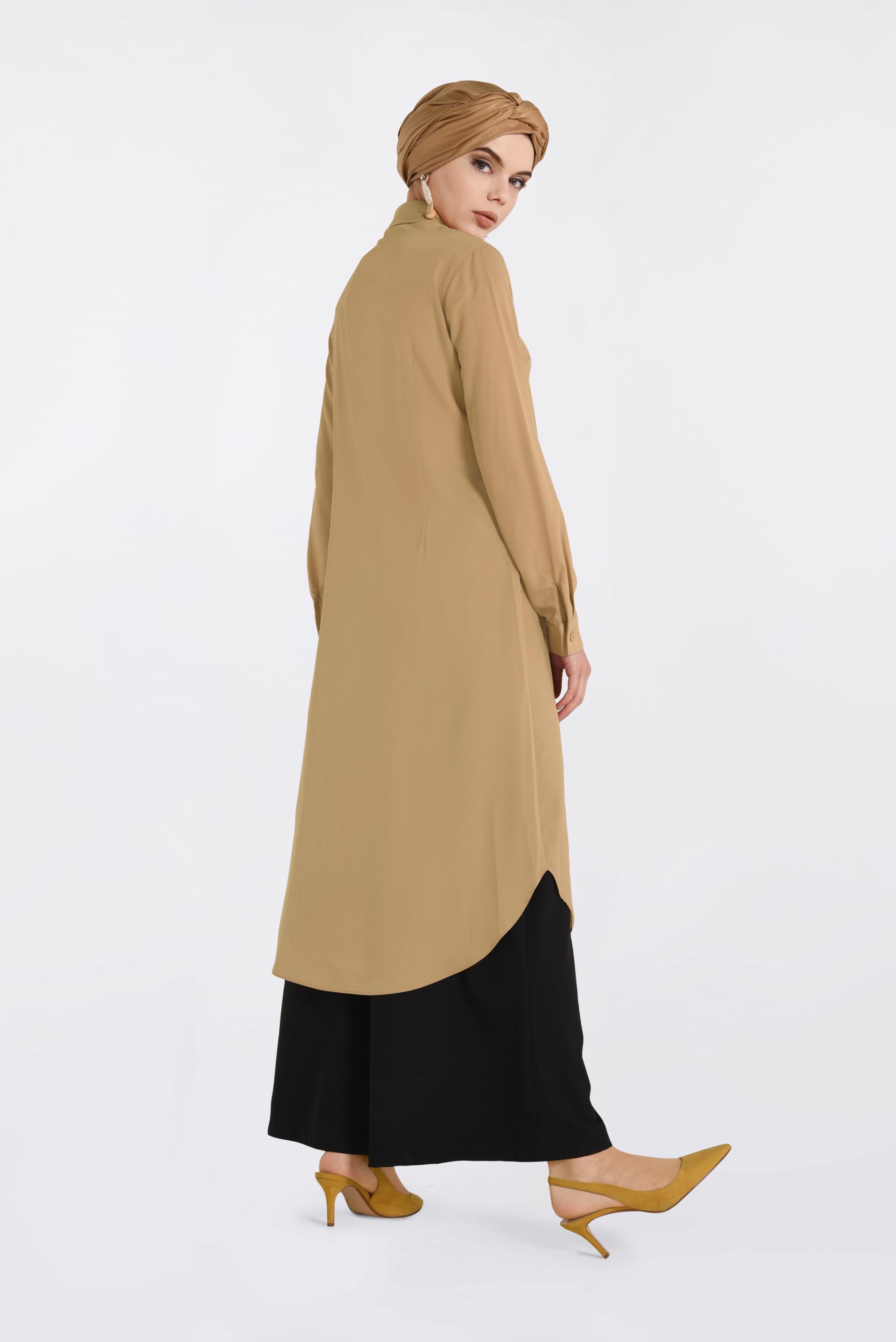 Tesettür giyim KAHVE CEP DETAYLI DÜĞMELİ TUNİK 4397