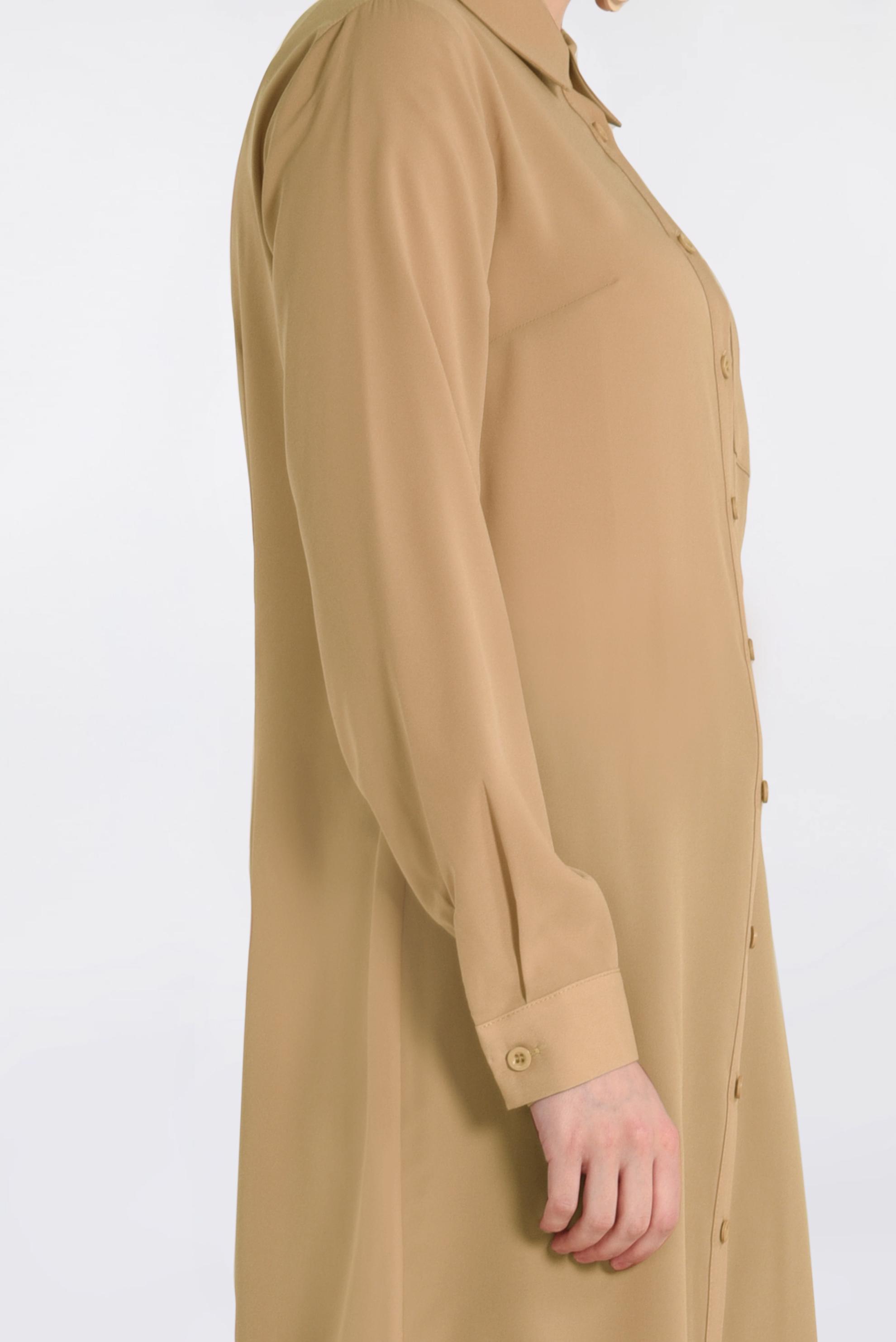 Tesettür giyim KAHVE CEP DETAYLI DÜĞMELİ TUNİK 4397