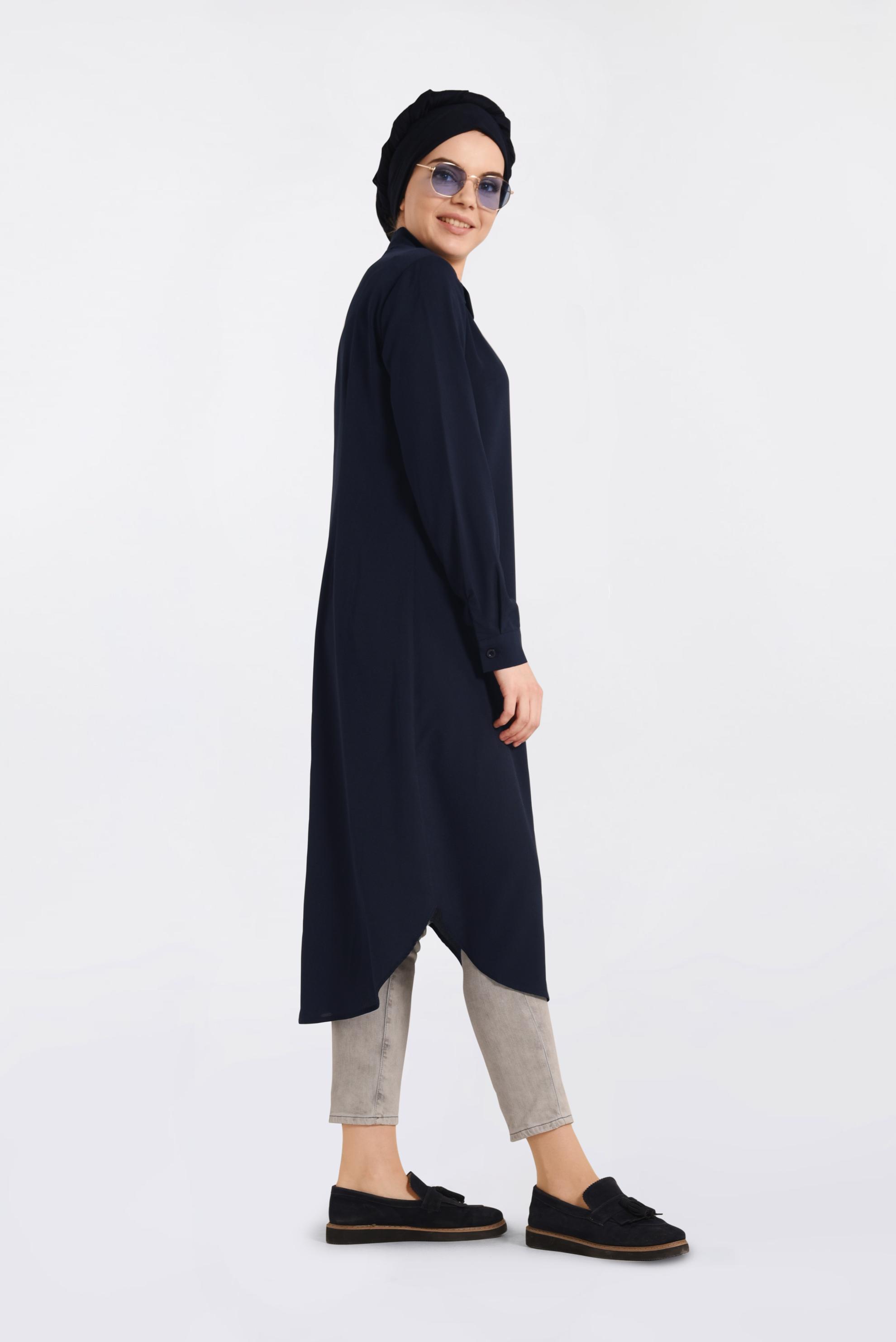 Tesettür giyim LACİVERT CEP DETAYLI DÜĞMELİ TUNİK 4397