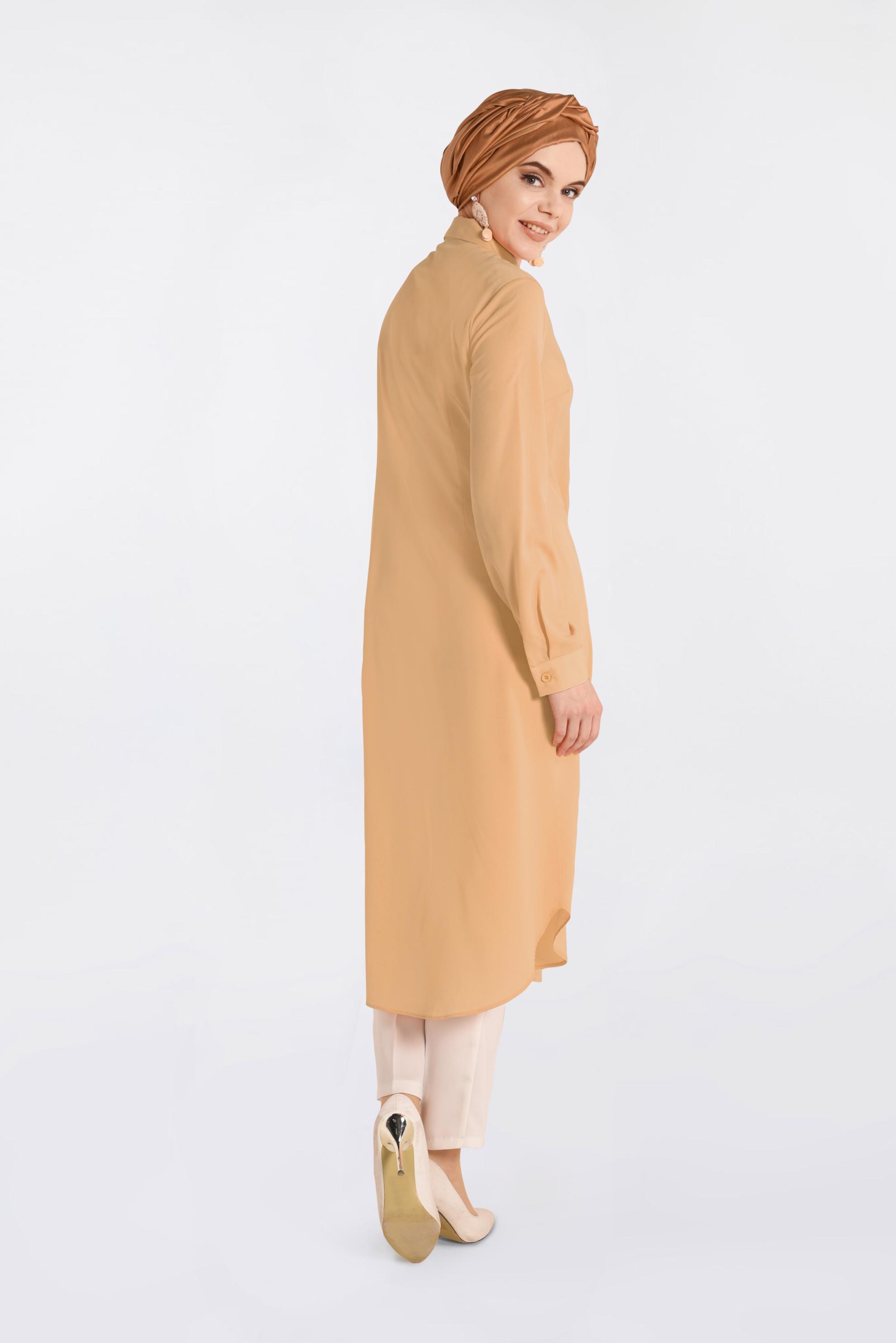 Tesettür giyim KAHVE CEP DETAYLI DÜĞMELİ TUNİK 4397