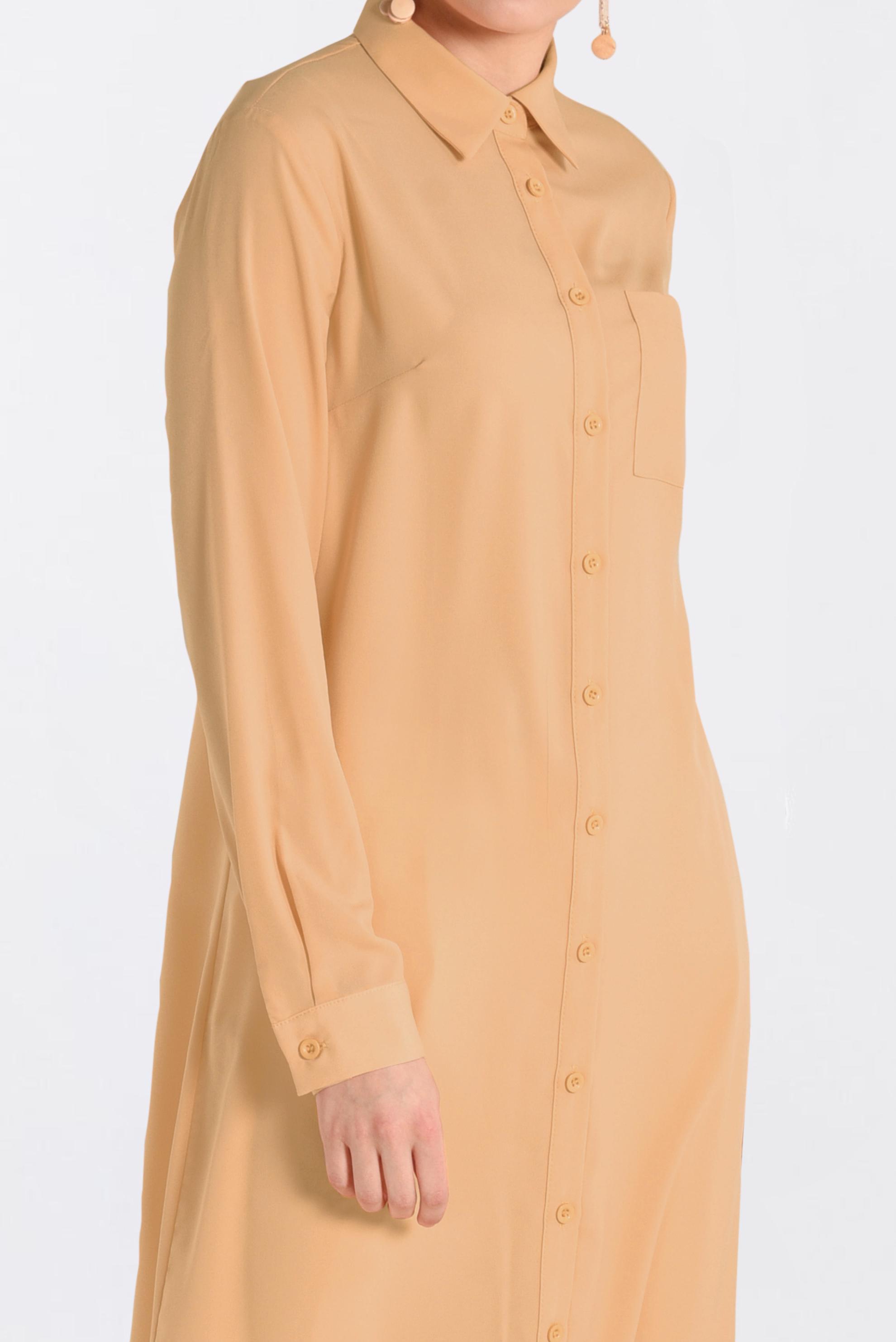 Tesettür giyim KAHVE CEP DETAYLI DÜĞMELİ TUNİK 4397