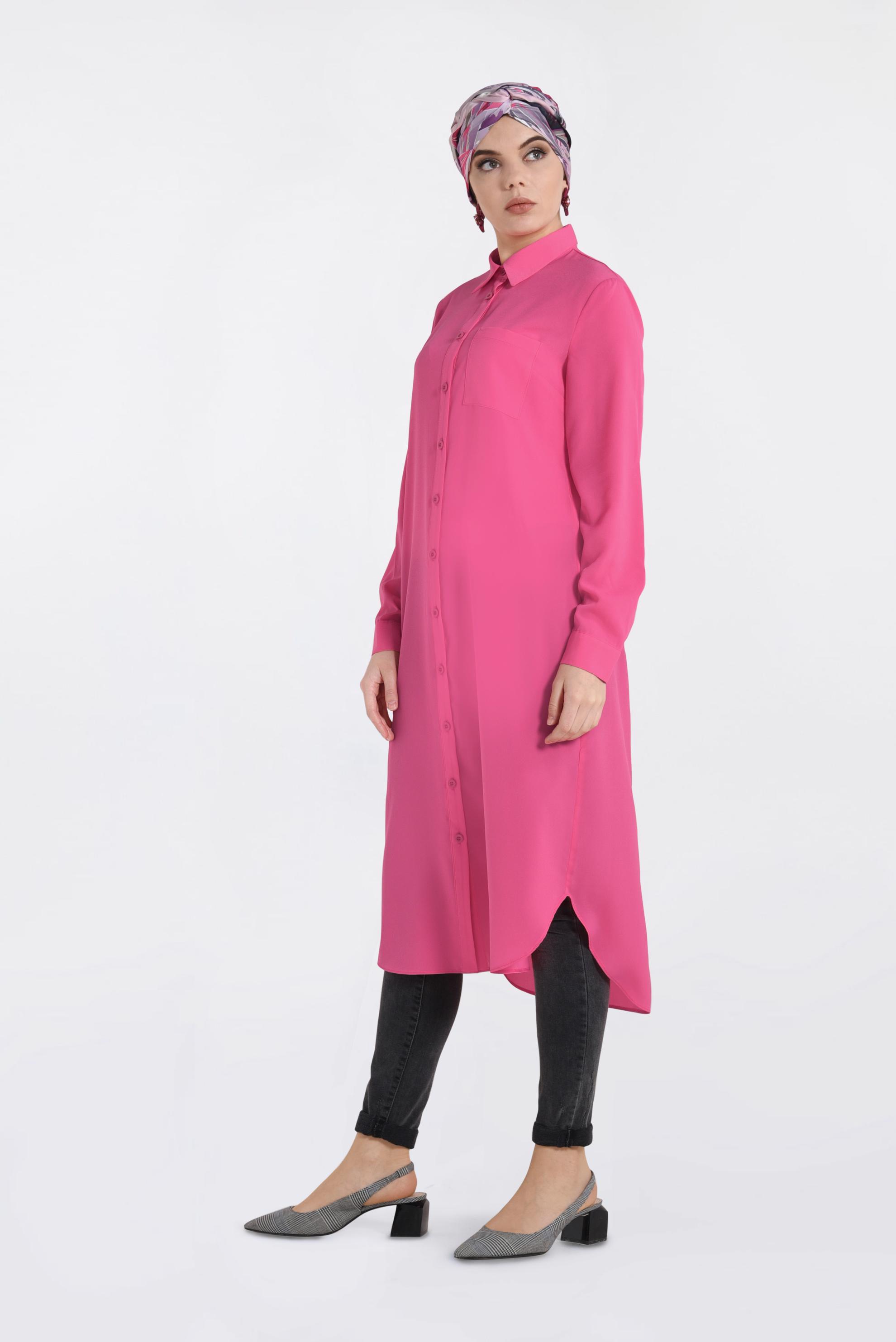 Tesettür giyim FUŞYA CEP DETAYLI DÜĞMELİ TUNİK 4397