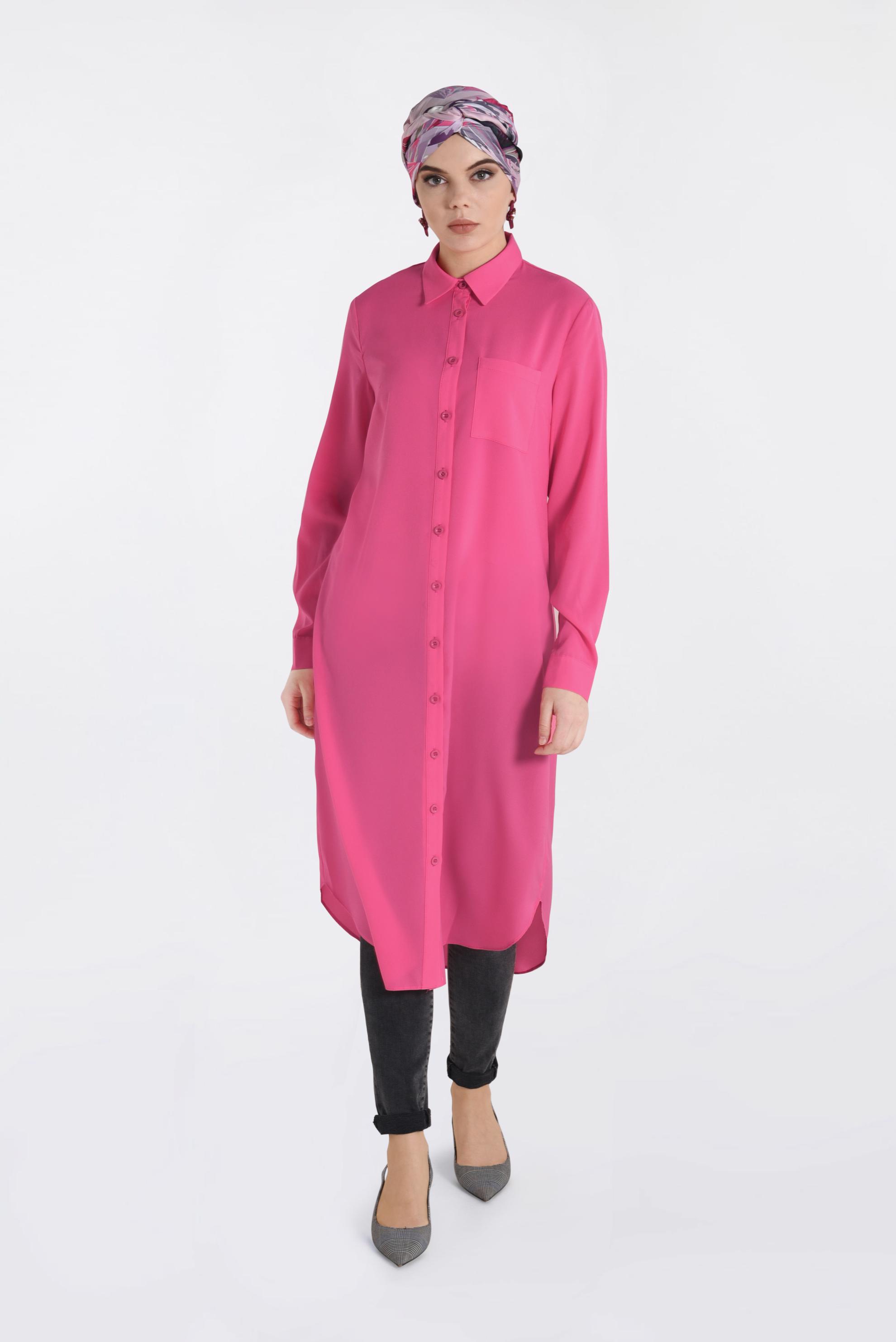 Tesettür giyim FUŞYA CEP DETAYLI DÜĞMELİ TUNİK 4397