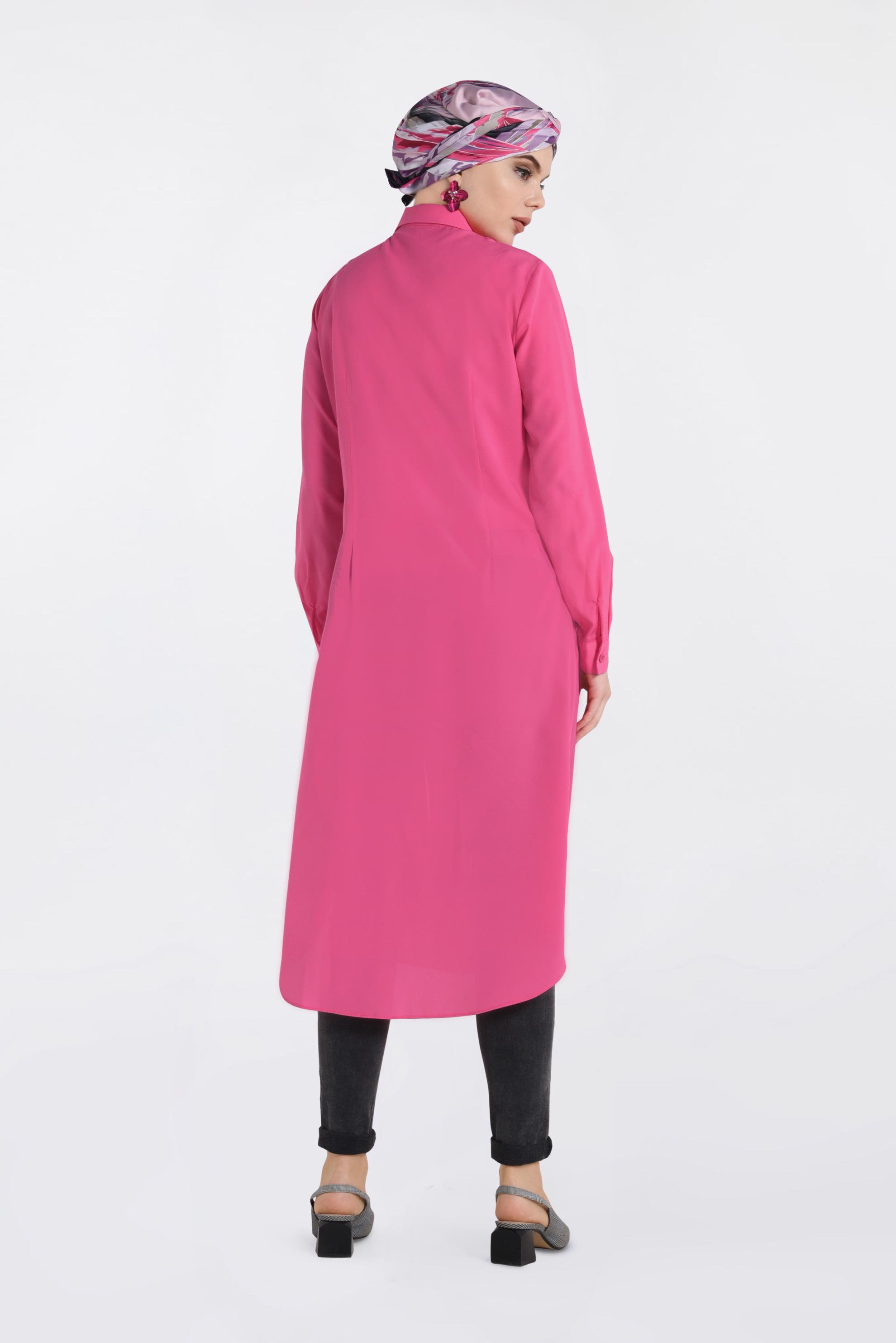 Tesettür giyim FUŞYA CEP DETAYLI DÜĞMELİ TUNİK 4397