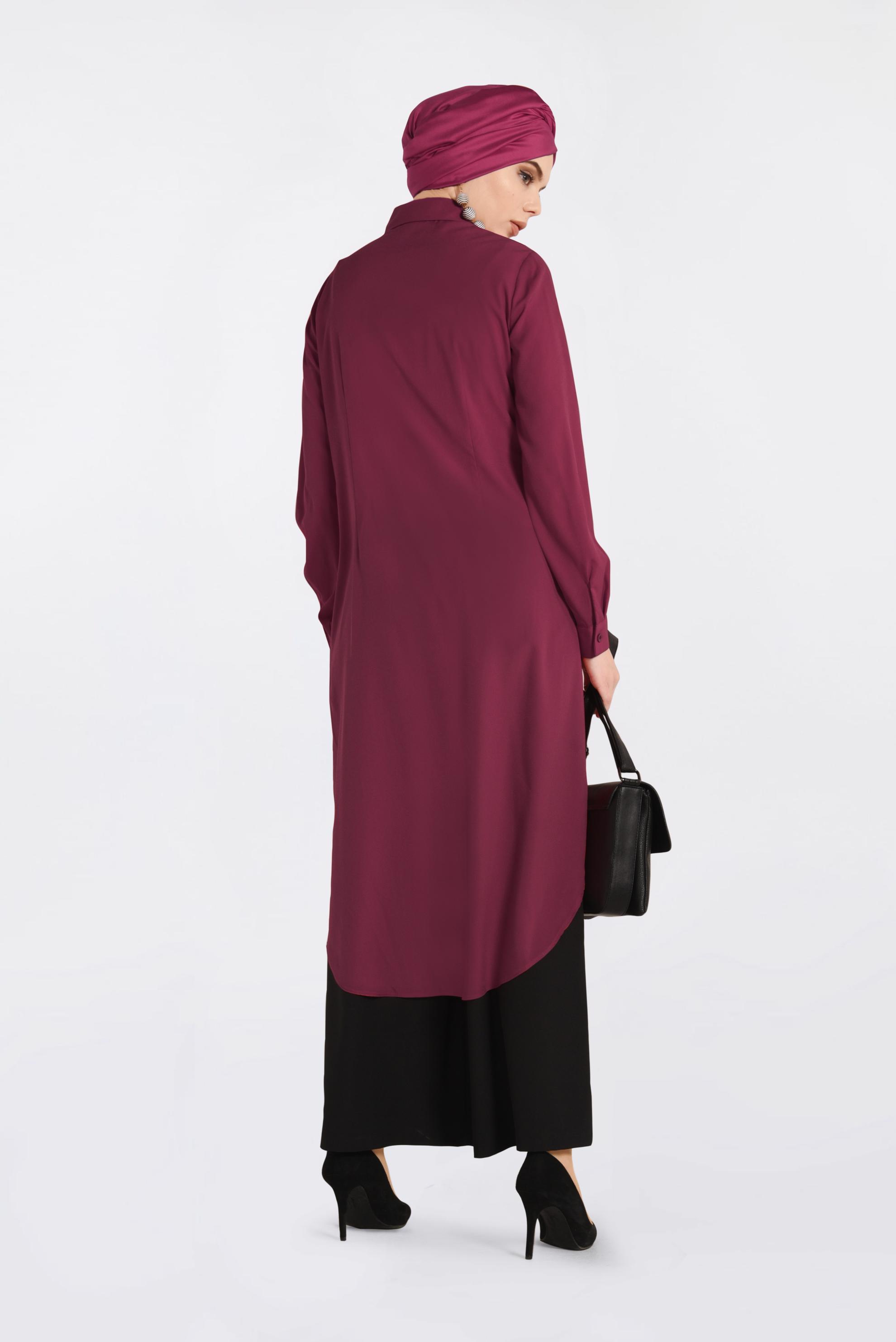 Tesettür giyim BORDO CEP DETAYLI DÜĞMELİ TUNİK 4397