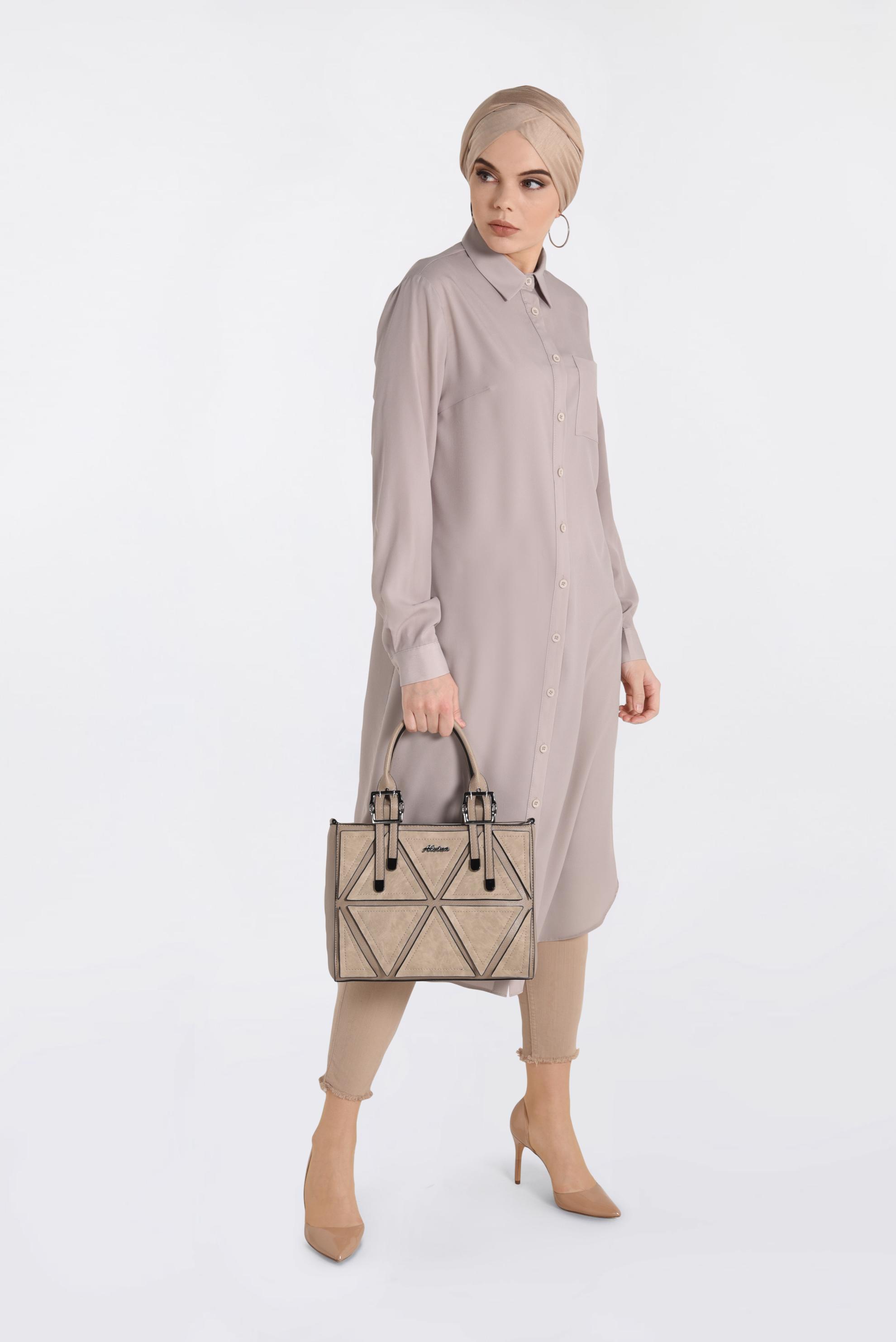 Tesettür giyim KUM CEP DETAYLI DÜĞMELİ TUNİK 4397