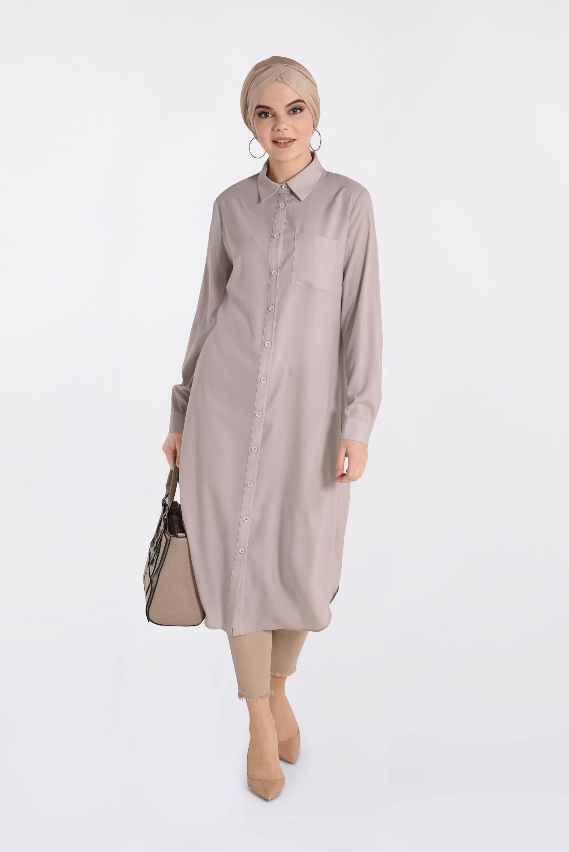 Tesettür giyim KUM CEP DETAYLI DÜĞMELİ TUNİK 4397