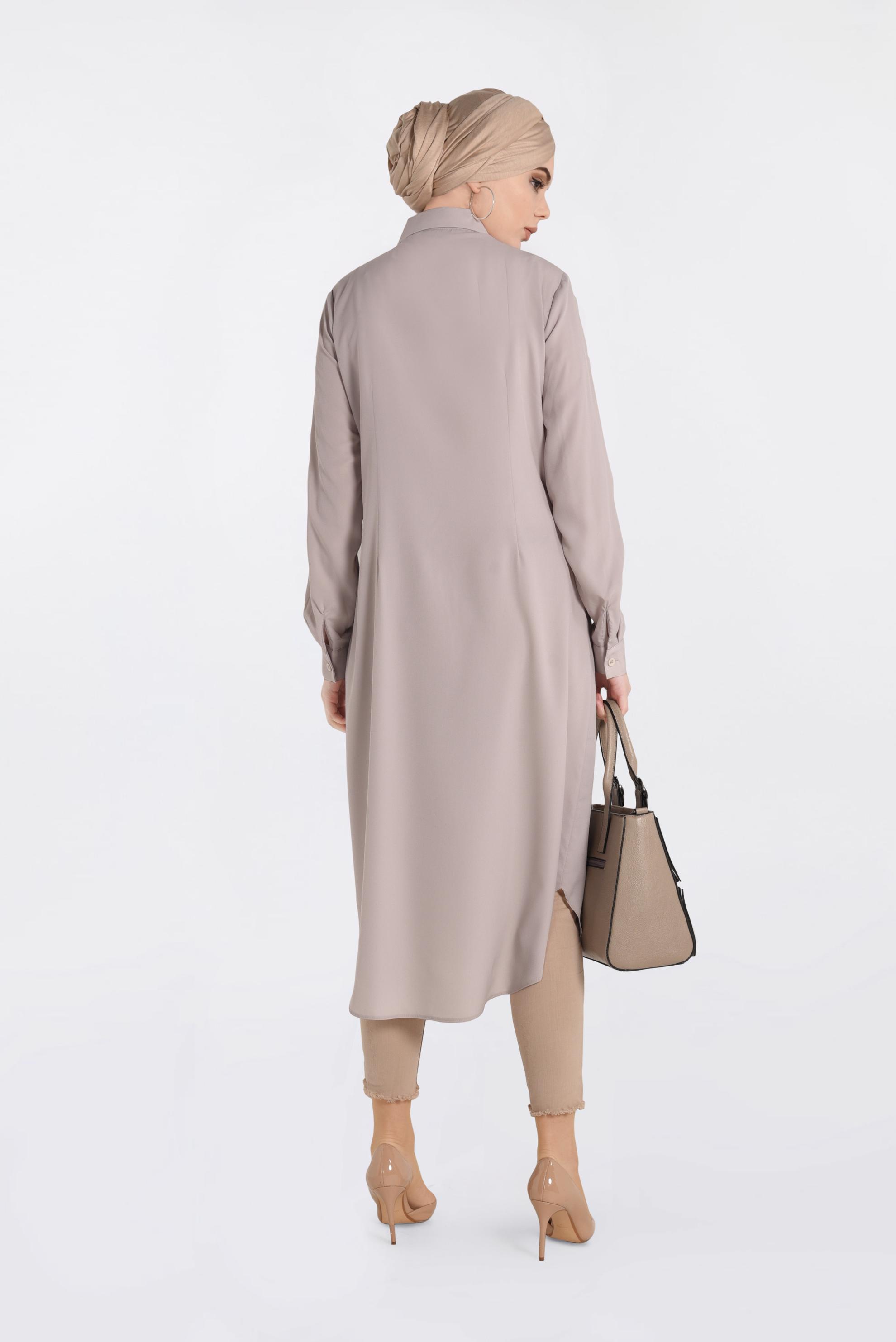 Tesettür giyim KUM CEP DETAYLI DÜĞMELİ TUNİK 4397