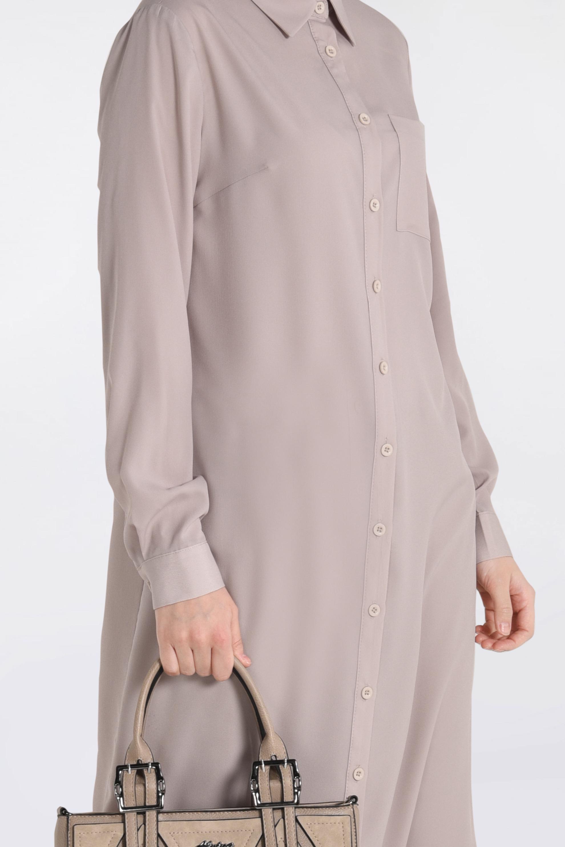 Tesettür giyim KUM CEP DETAYLI DÜĞMELİ TUNİK 4397