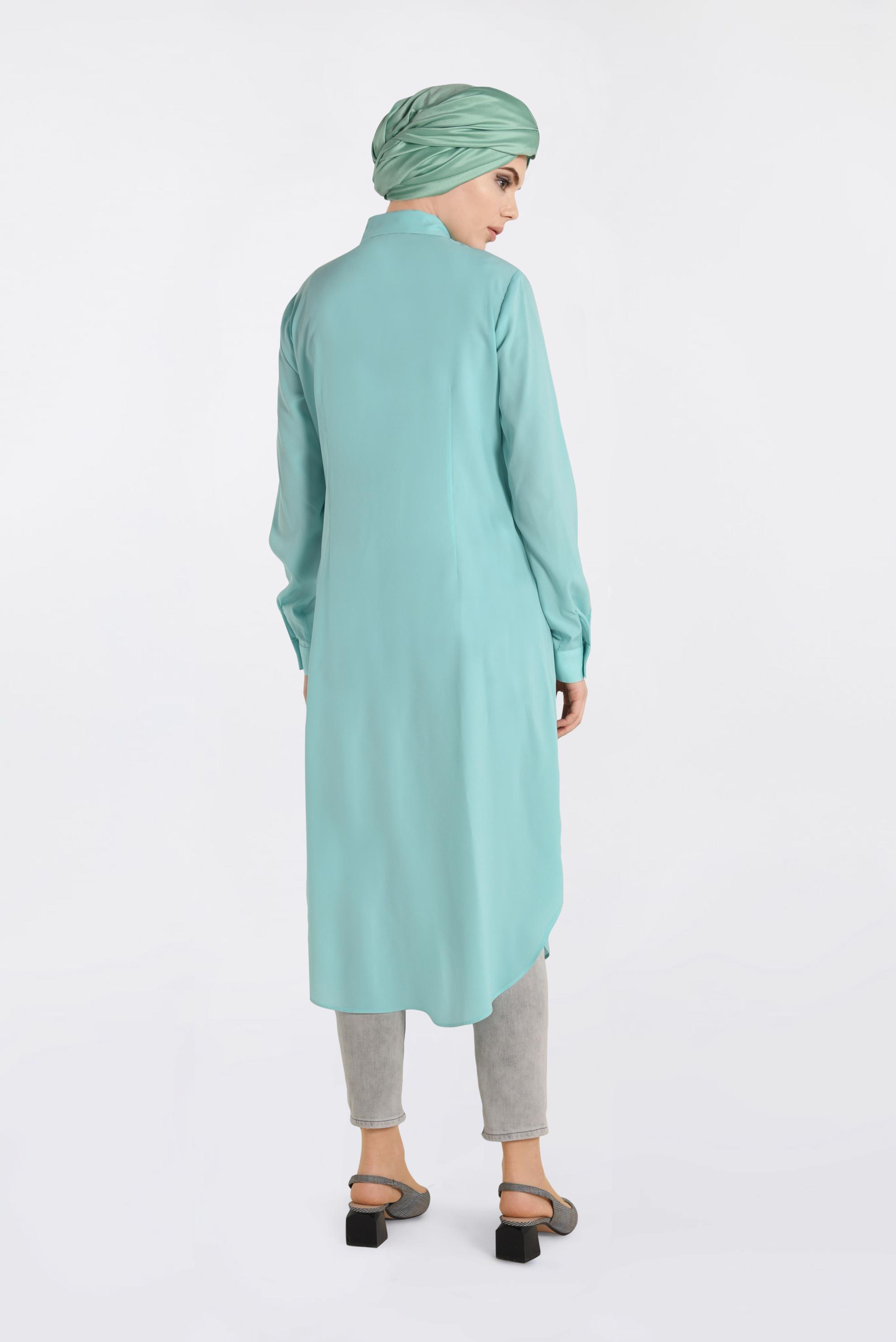 Tesettür giyim YEŞİL CEP DETAYLI DÜĞMELİ TUNİK 4397