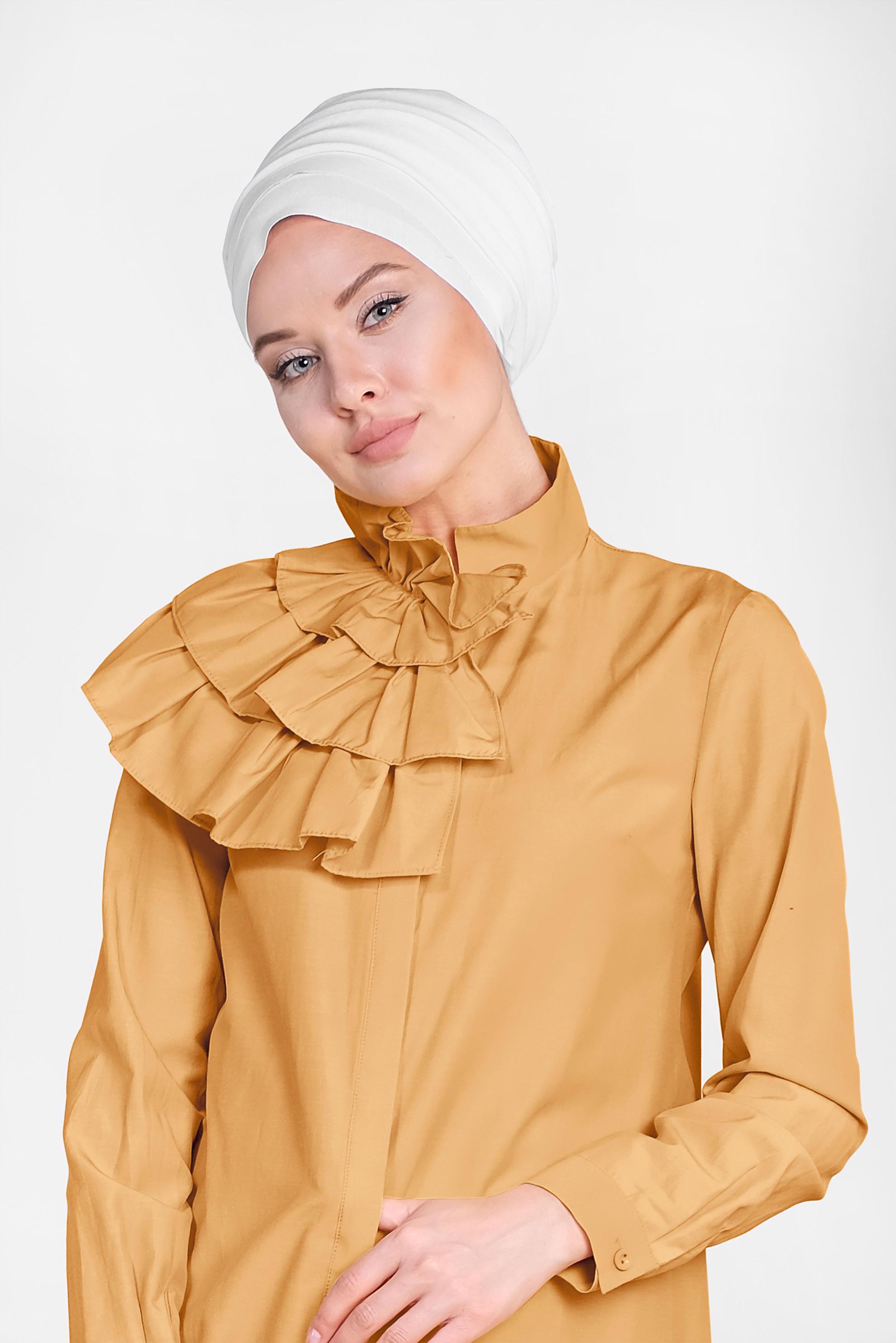 Tesettür giyim SARI KAT KAT DETAYLI PAMUKLU TUNİK 4399