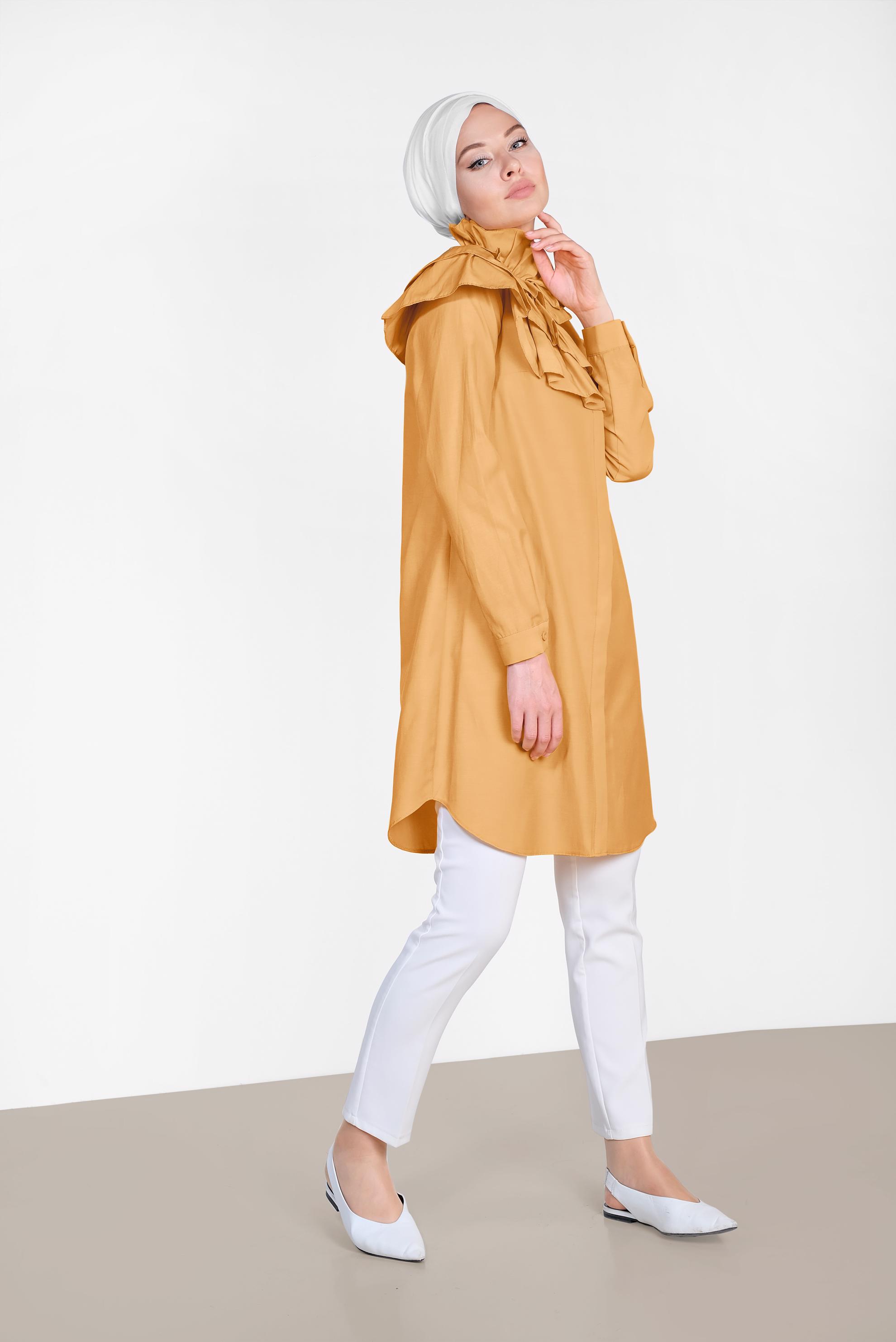 Tesettür giyim SARI KAT KAT DETAYLI PAMUKLU TUNİK 4399