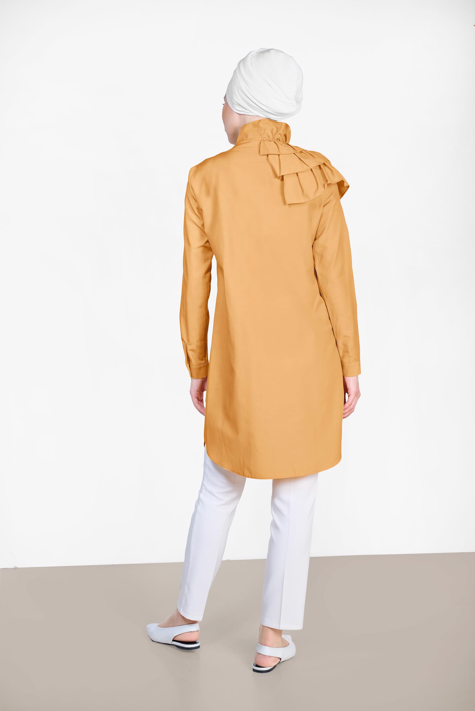 Tesettür giyim SARI KAT KAT DETAYLI PAMUKLU TUNİK 4399