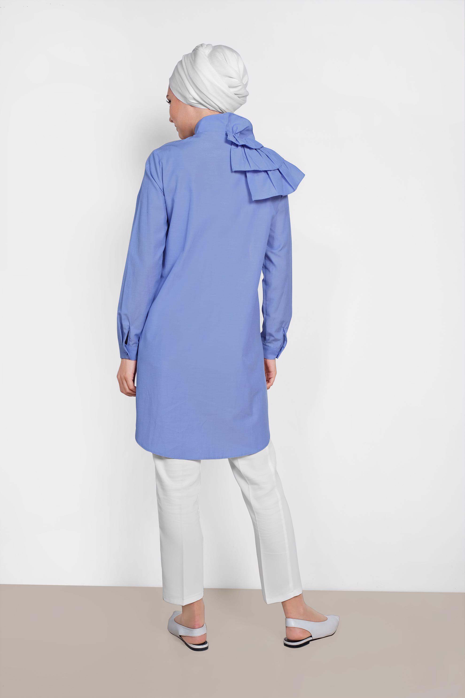 Tesettür giyim MAVİ KAT KAT DETAYLI PAMUKLU TUNİK 4399