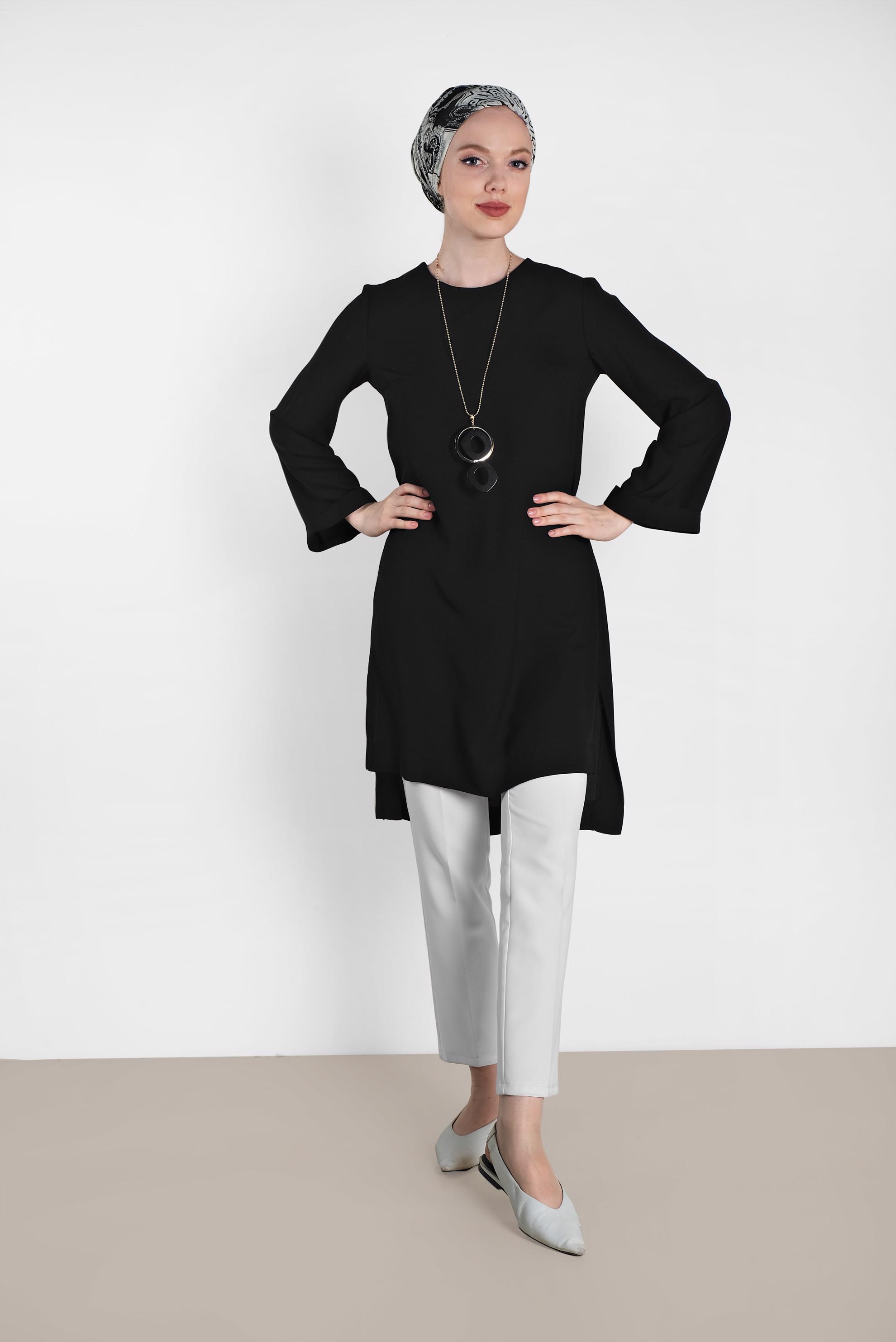 Tesettür giyim SİYAH ASİMETRİK KESİM TUNİK 4414