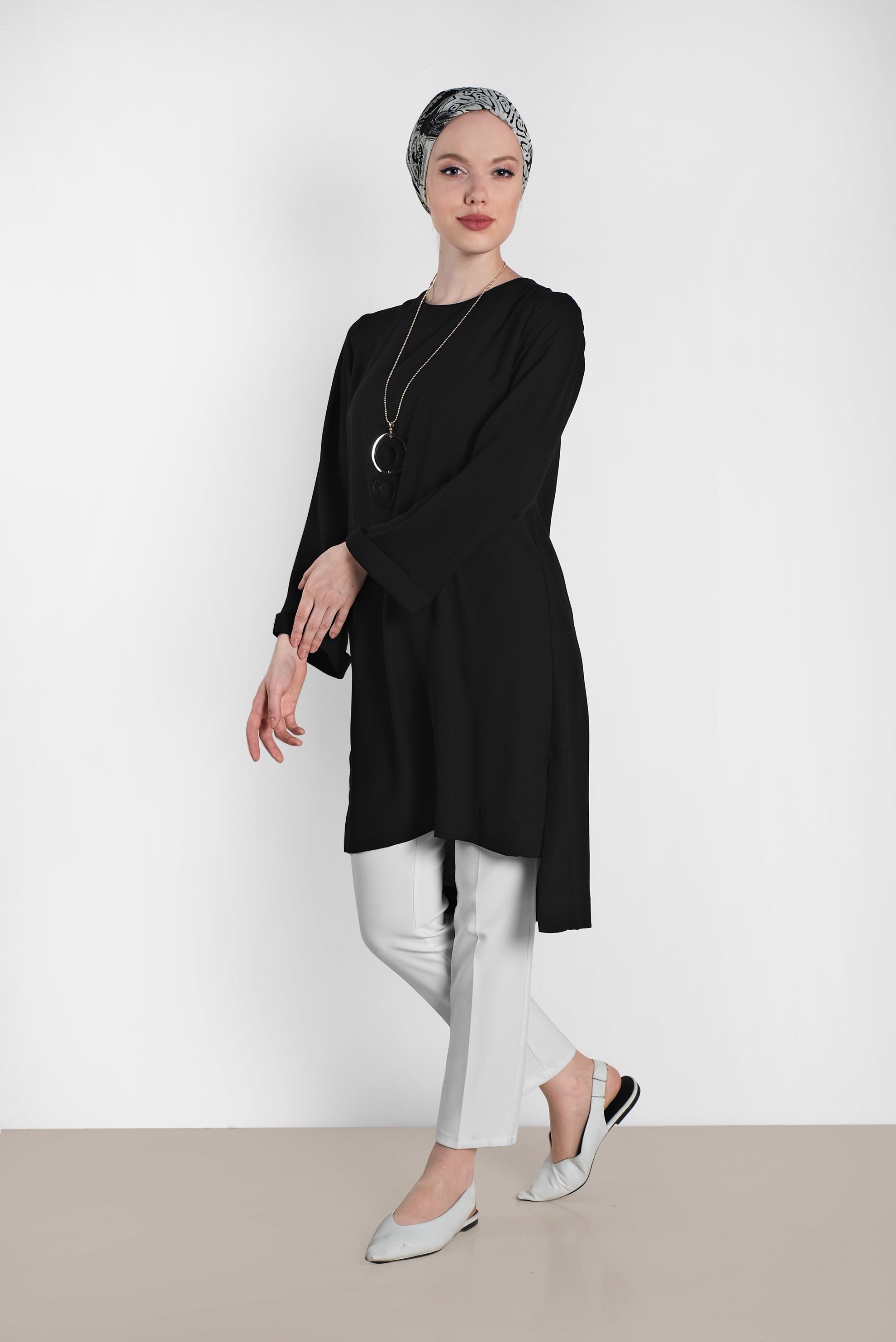 Tesettür giyim SİYAH ASİMETRİK KESİM TUNİK 4414