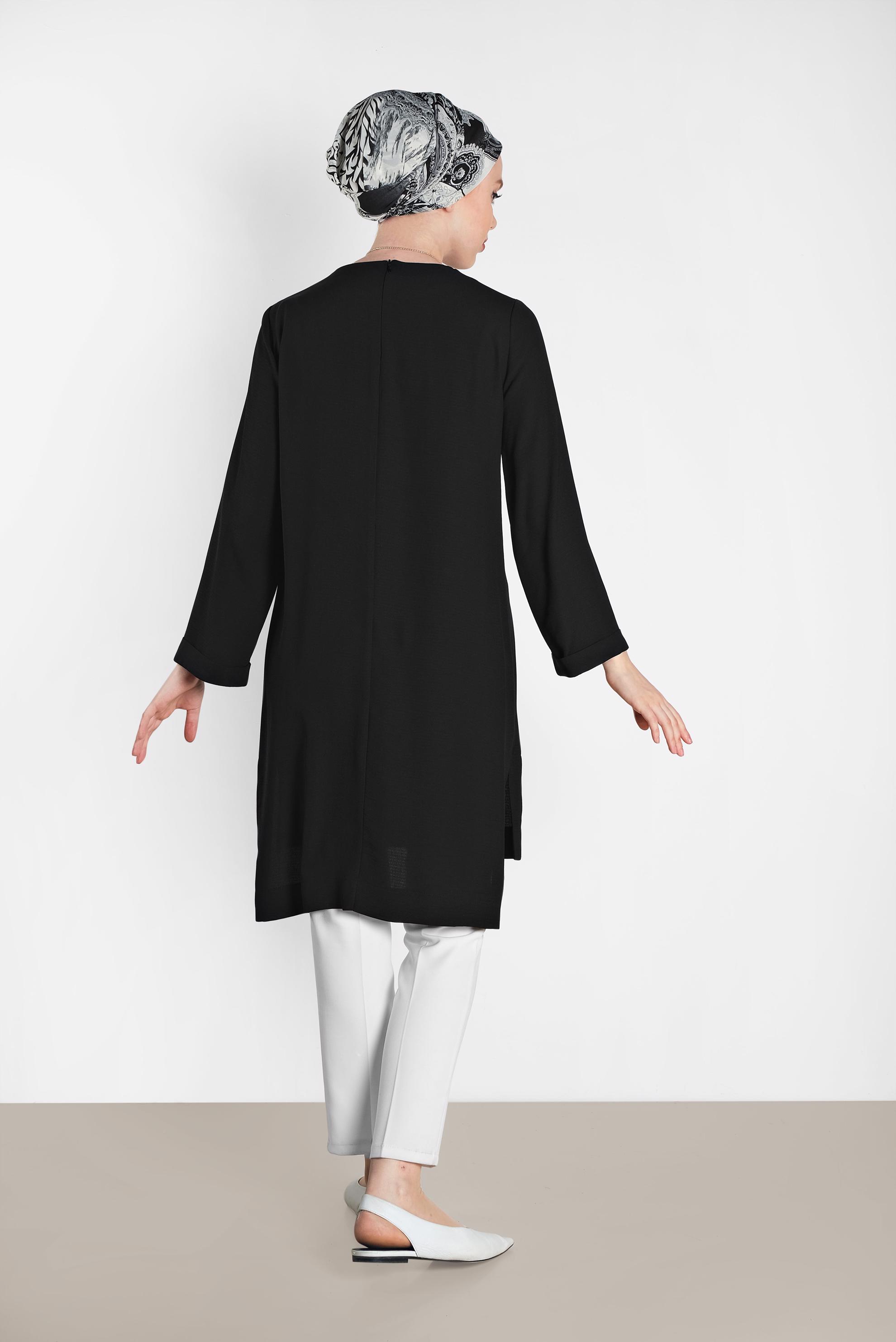 Tesettür giyim SİYAH ASİMETRİK KESİM TUNİK 4414