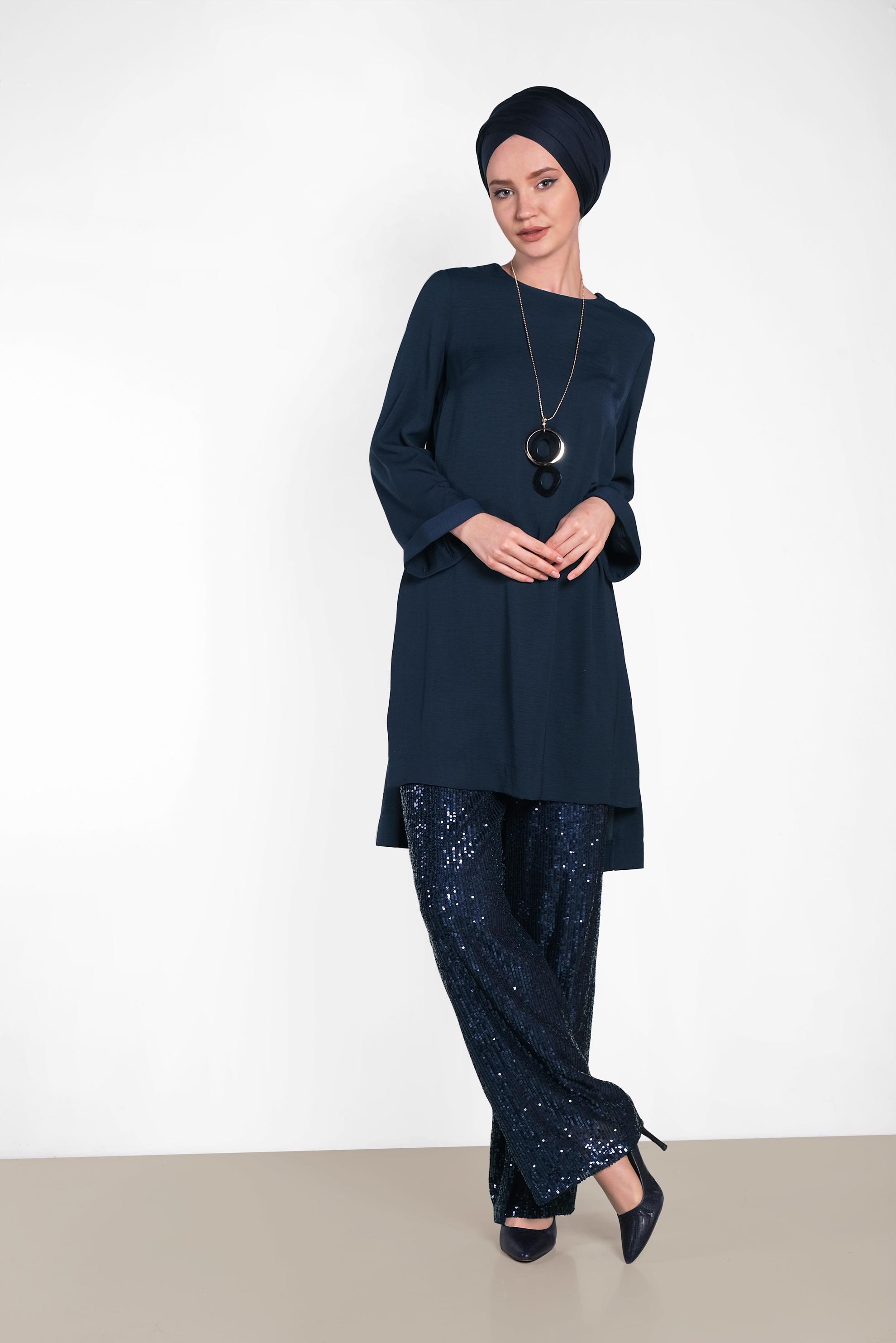 Tesettür giyim LACİVERT ASİMETRİK KESİM TUNİK 4414