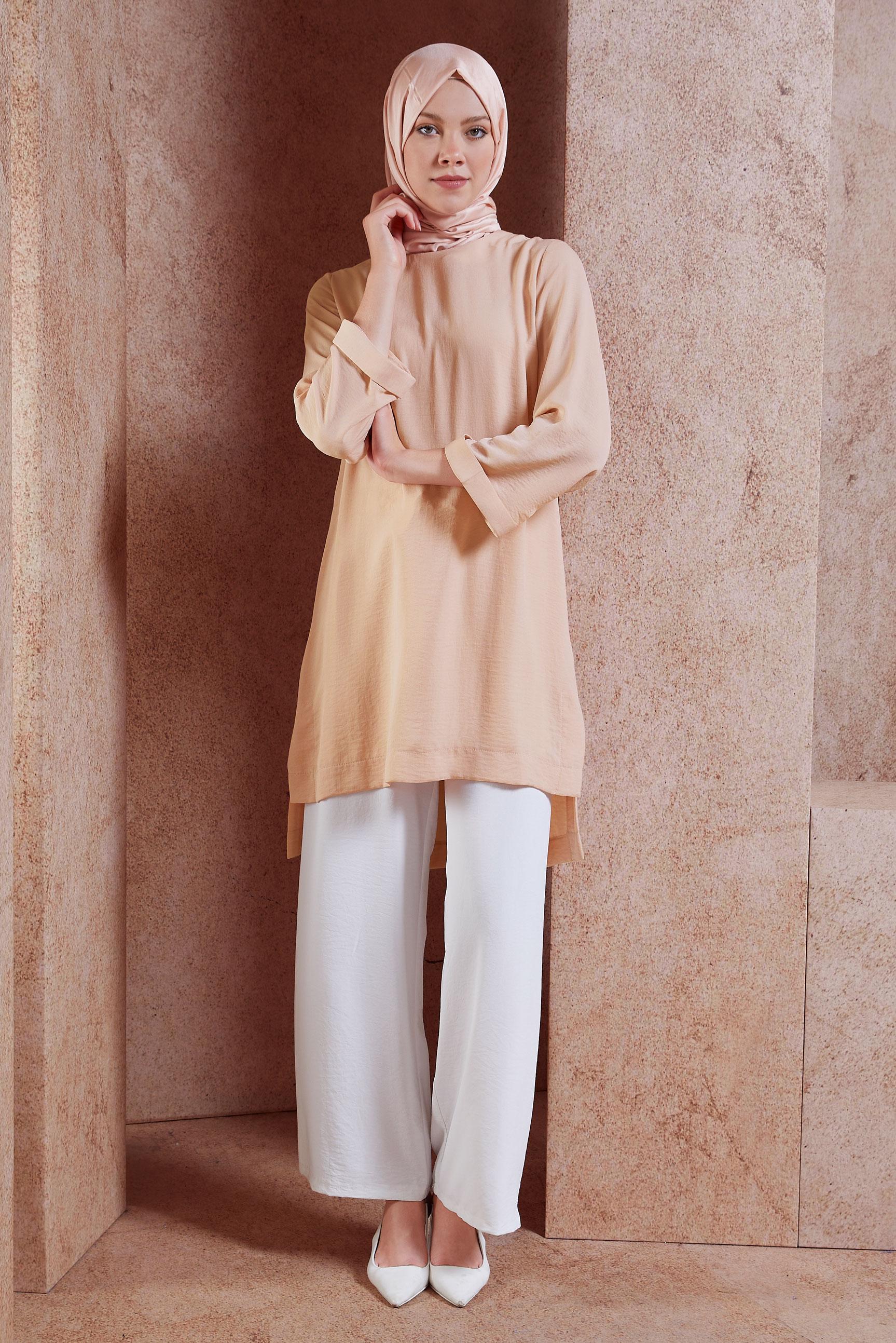 Tesettür giyim PUDRA ASİMETRİK KESİM TUNİK 4414