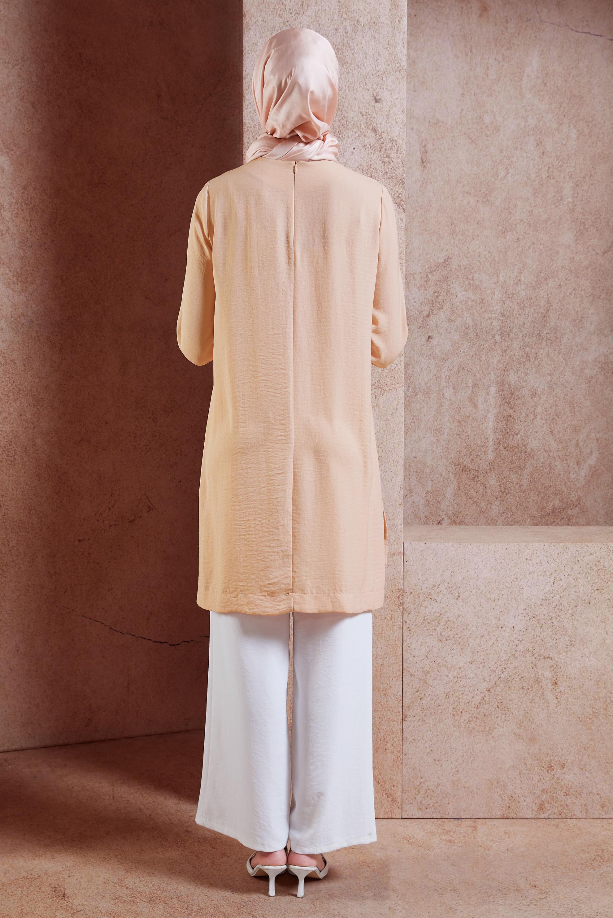 Tesettür giyim PUDRA ASİMETRİK KESİM TUNİK 4414