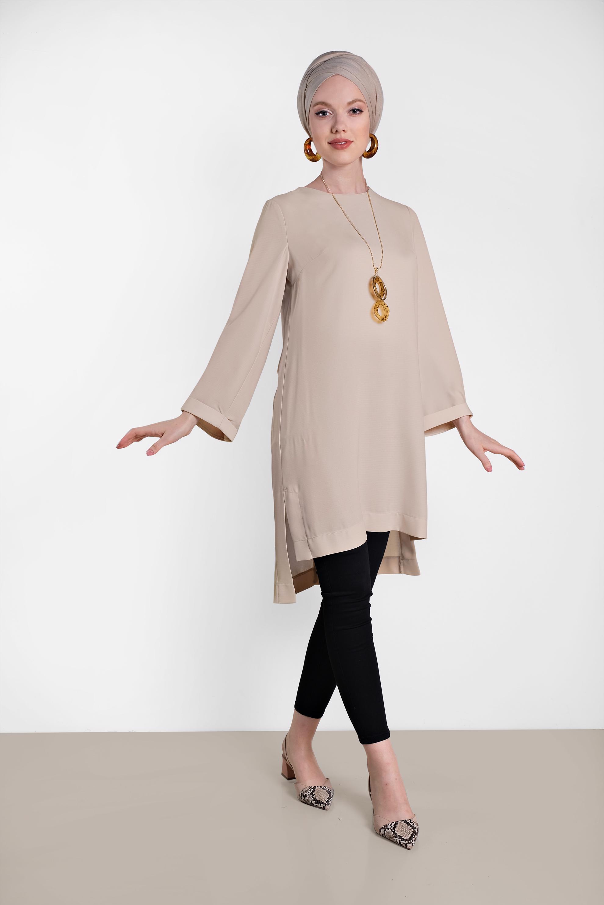 Tesettür giyim KUM ASİMETRİK KESİM TUNİK 4414