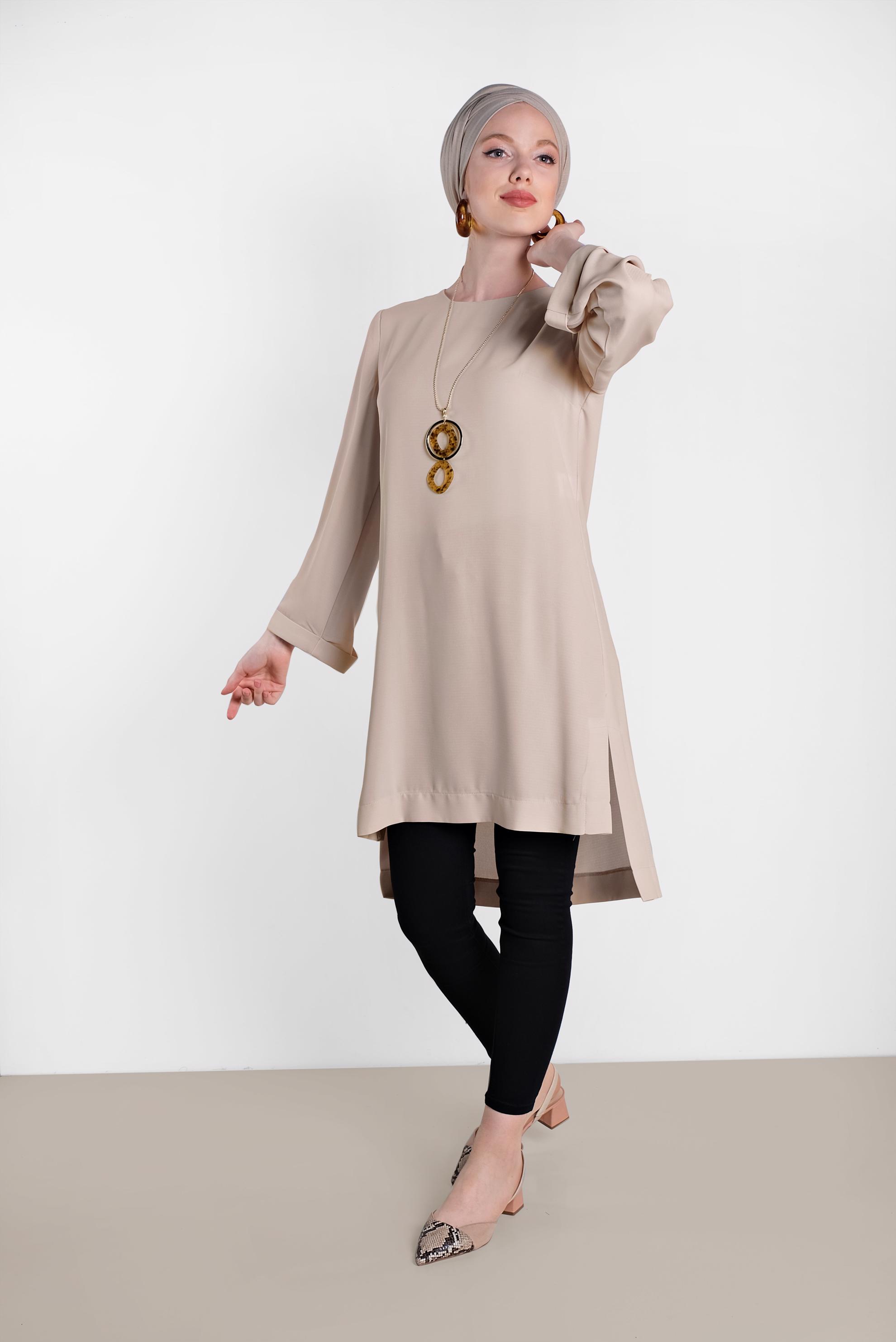 Tesettür giyim KUM ASİMETRİK KESİM TUNİK 4414