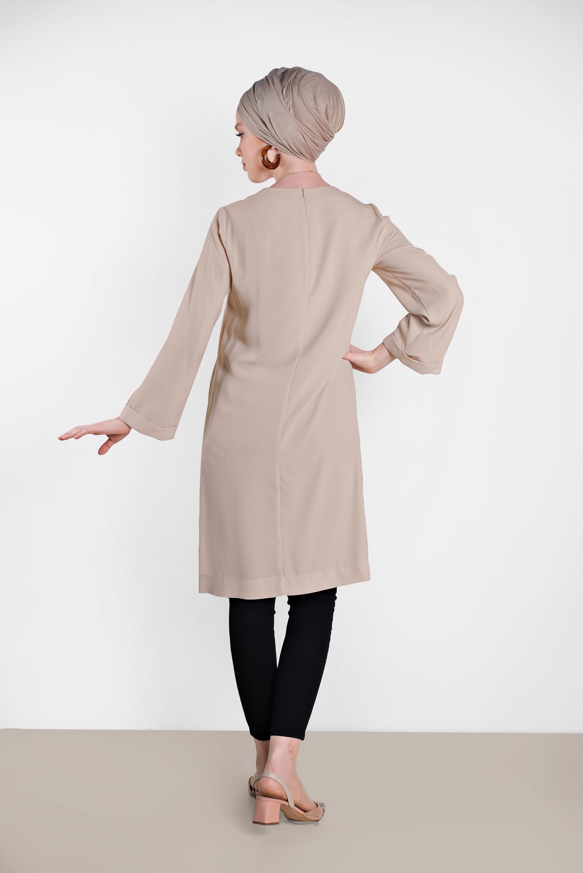 Tesettür giyim KUM ASİMETRİK KESİM TUNİK 4414