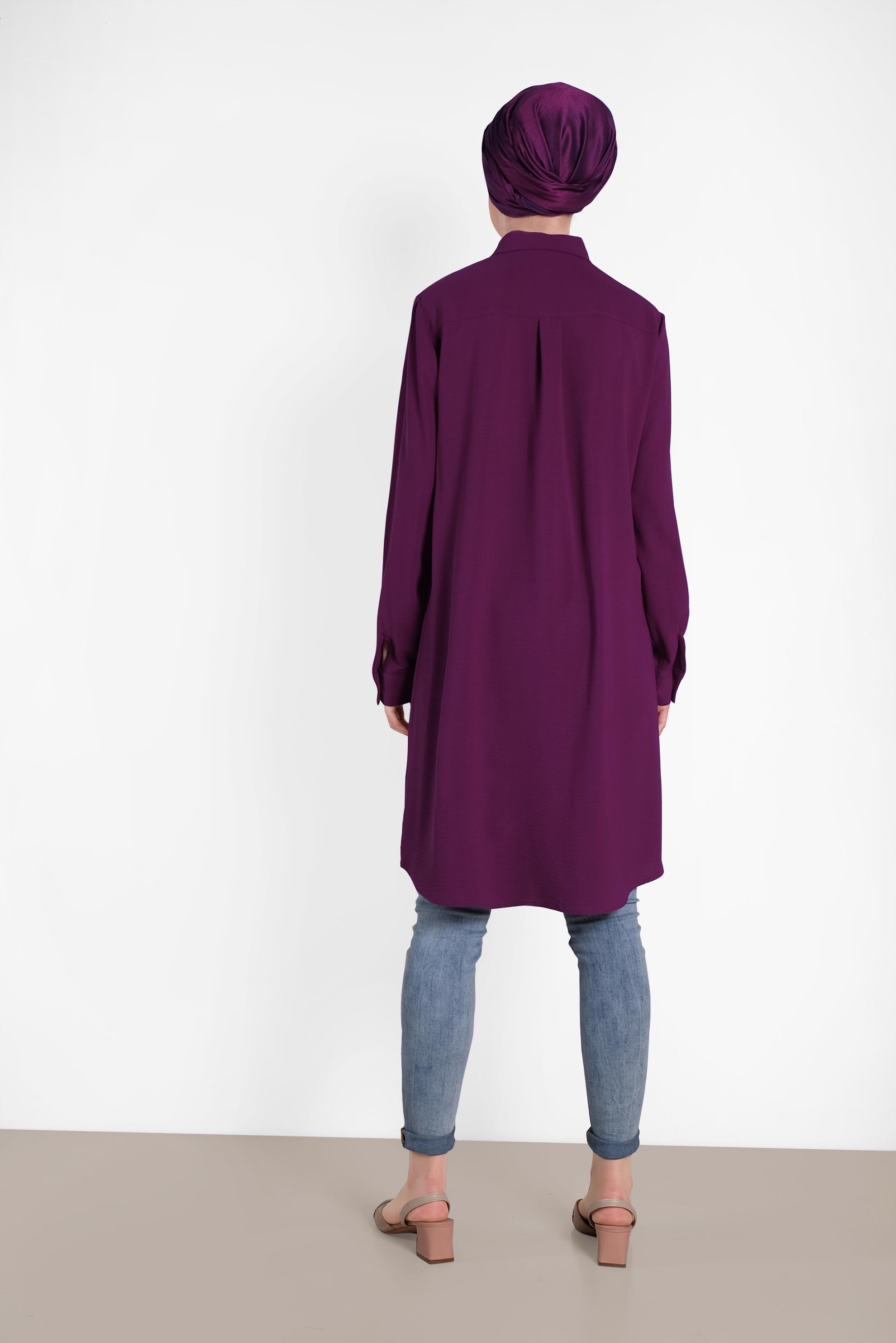 Tesettür giyim MOR CEP DETAYLI DÜĞMELİ TUNİK 4418 