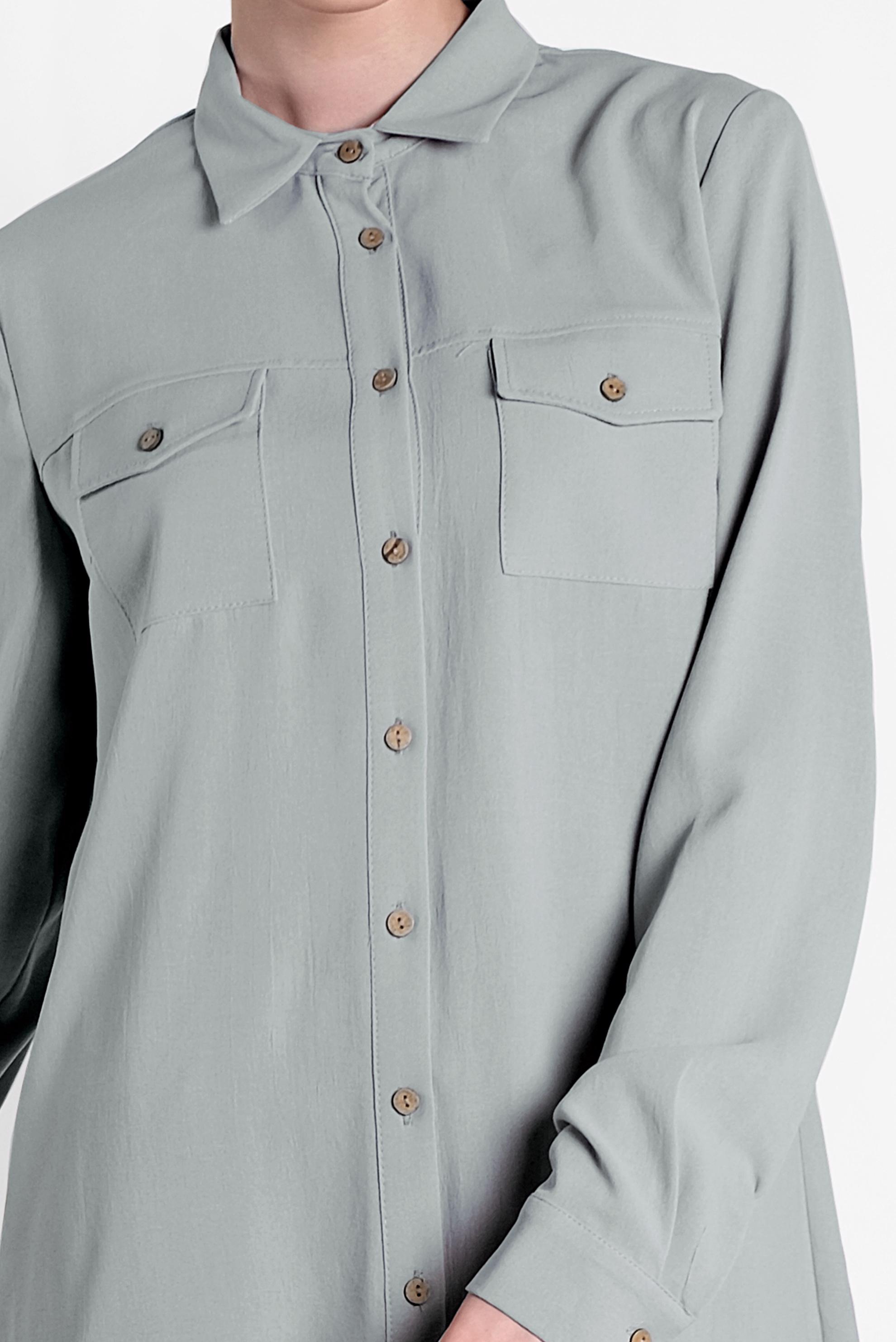 Tesettür giyim GRİ CEP DETAYLI DÜĞMELİ TUNİK 4418 