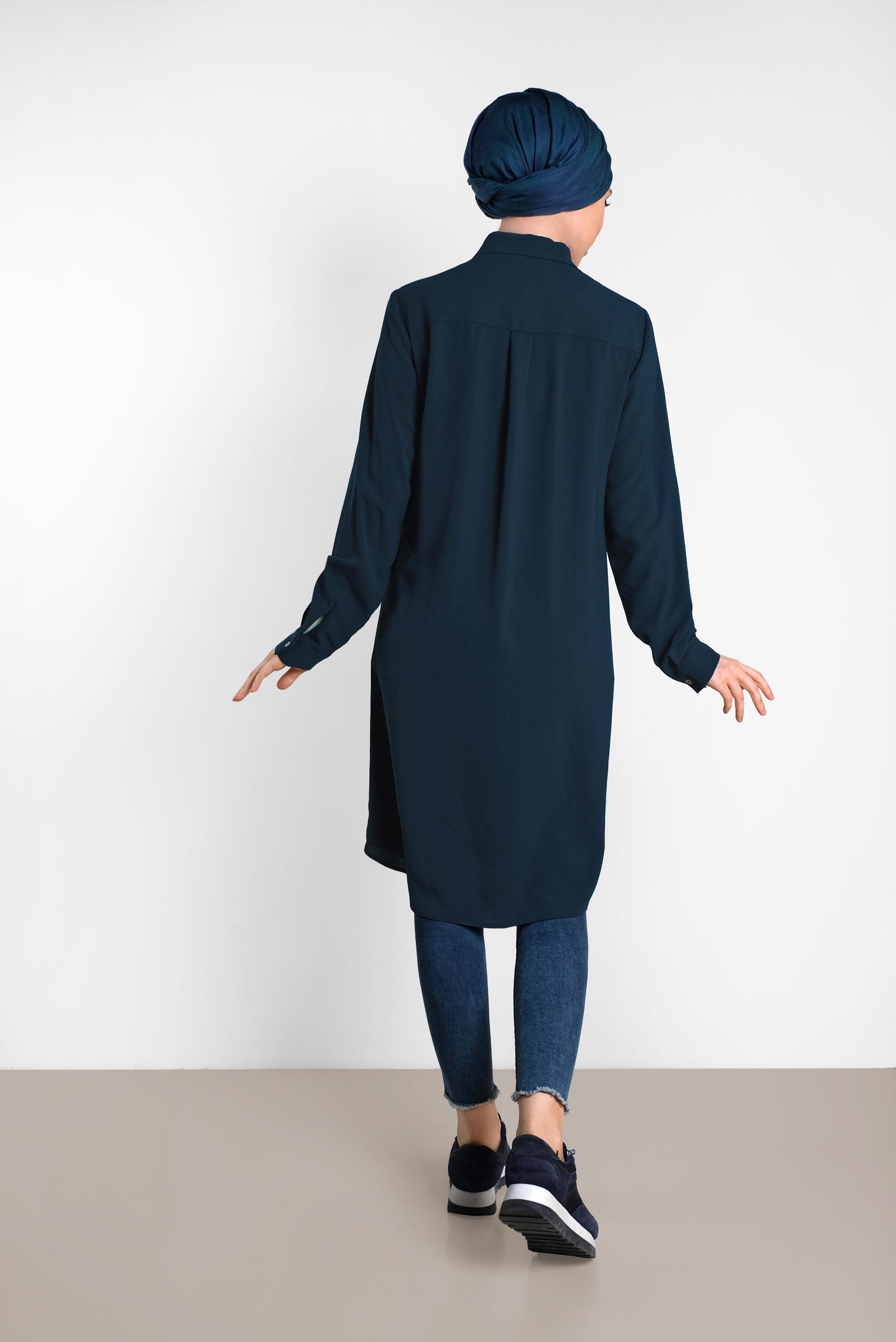 Tesettür giyim LACİVERT CEP DETAYLI DÜĞMELİ TUNİK 4418 