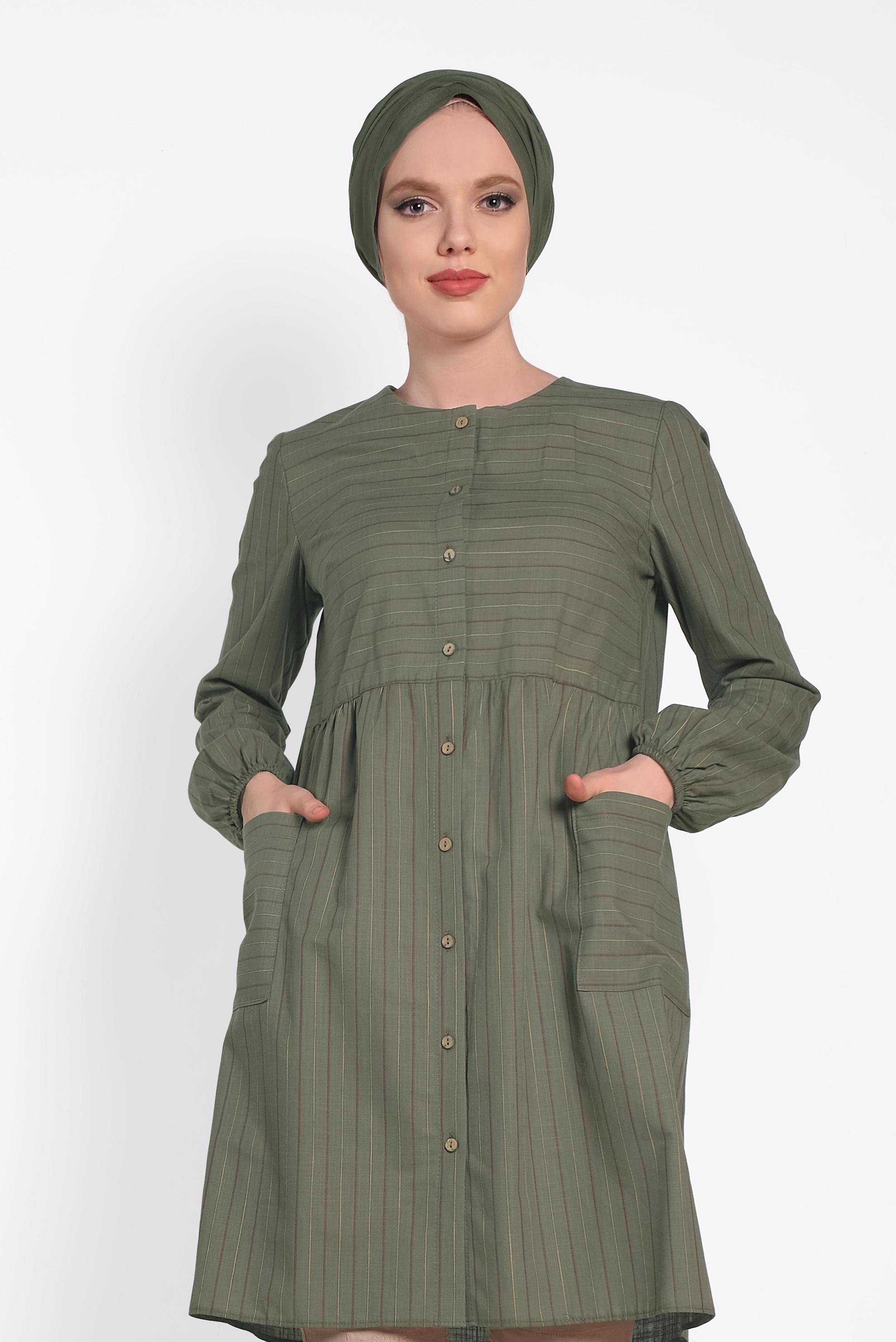 Tesettür giyim HAKİ ÇİZGİLİ TUNİK 4440