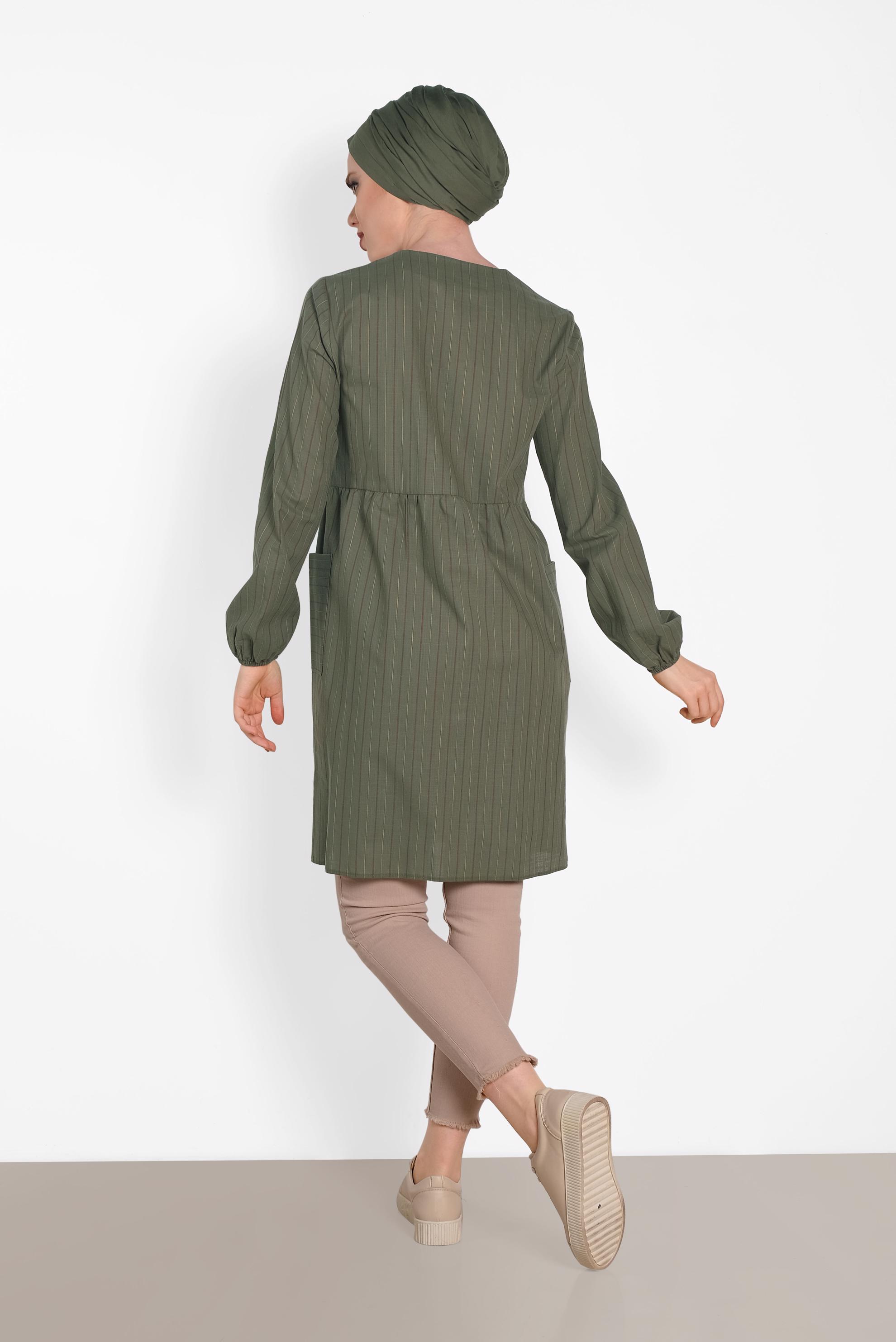 Tesettür giyim HAKİ ÇİZGİLİ TUNİK 4440