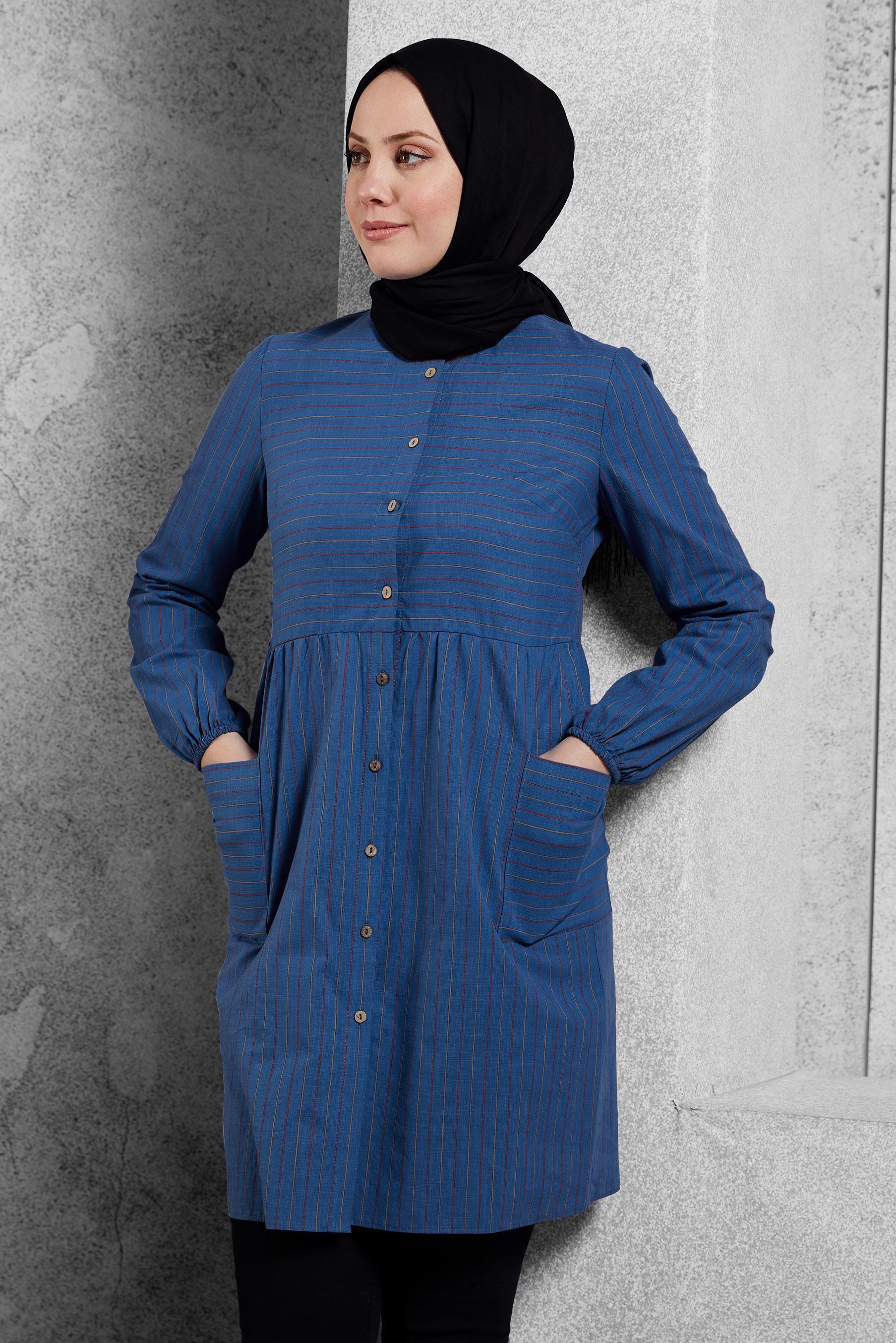 Tesettür giyim LACİVERT ÇİZGİLİ TUNİK 4440