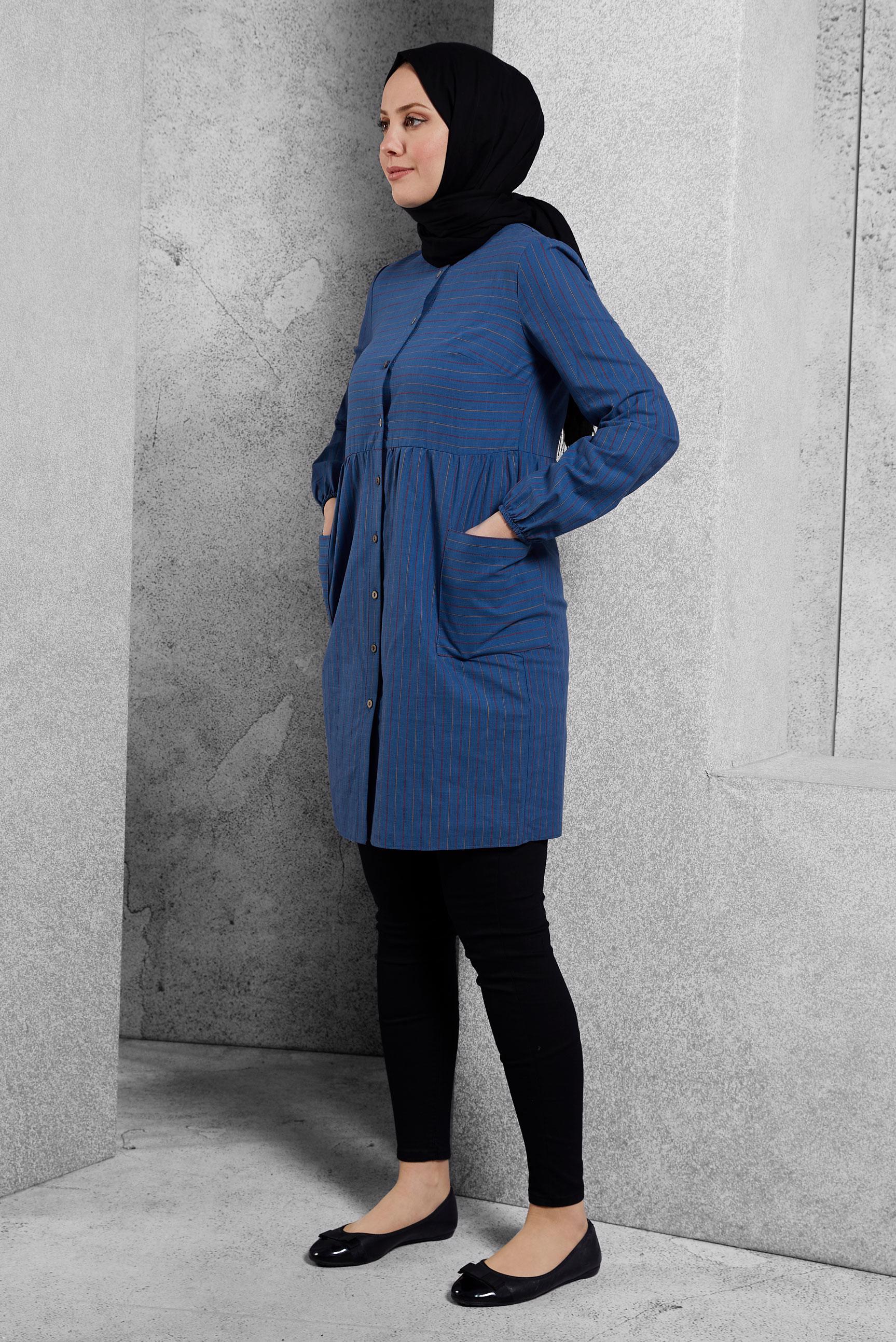 Tesettür giyim LACİVERT ÇİZGİLİ TUNİK 4440