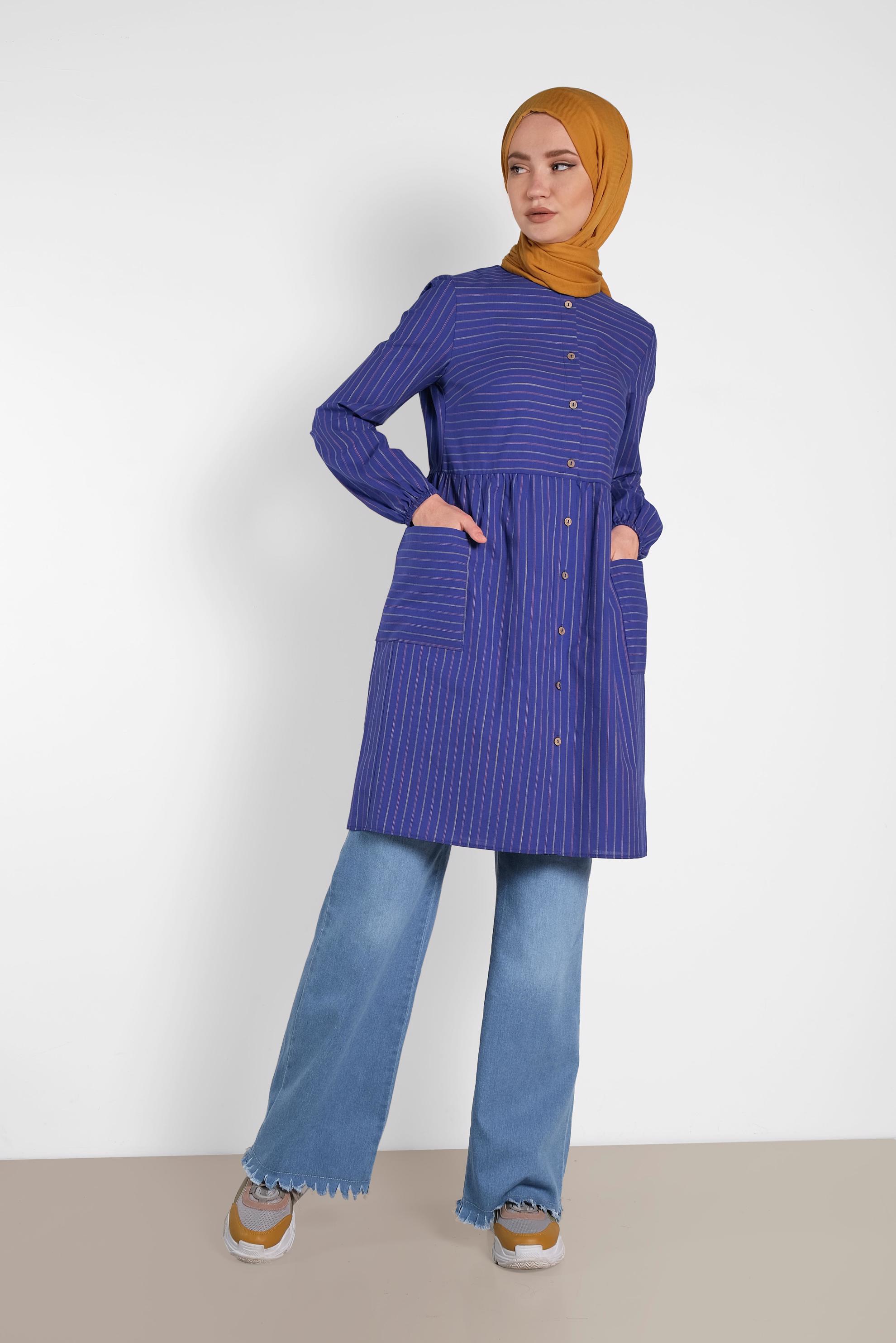 Tesettür giyim LACİVERT ÇİZGİLİ TUNİK 4440