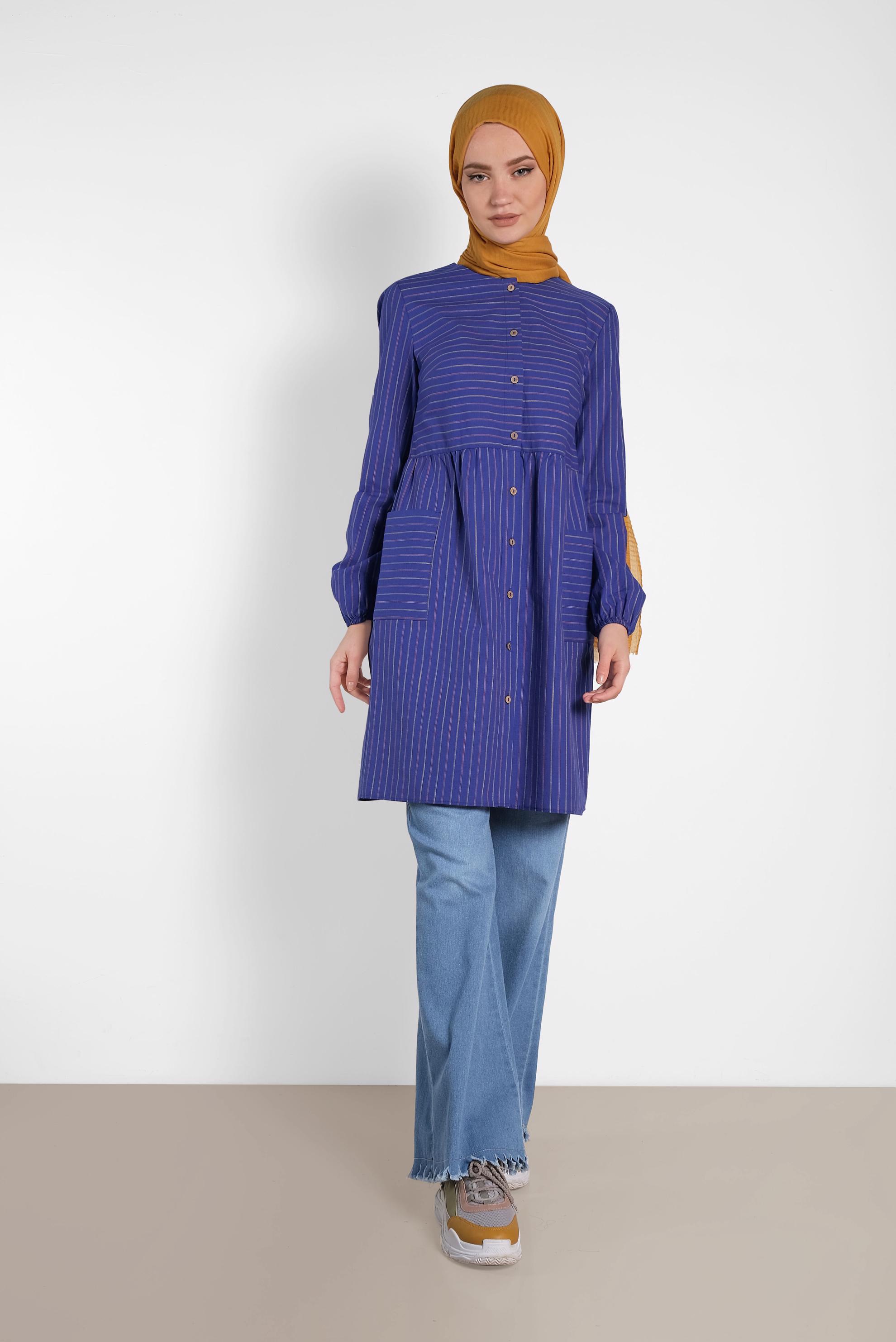 Tesettür giyim LACİVERT ÇİZGİLİ TUNİK 4440