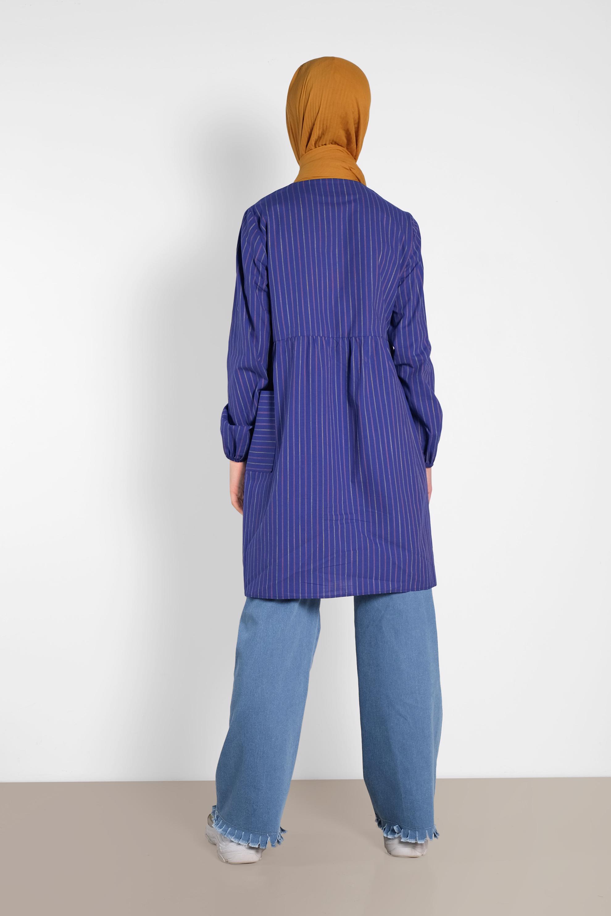 Tesettür giyim LACİVERT ÇİZGİLİ TUNİK 4440