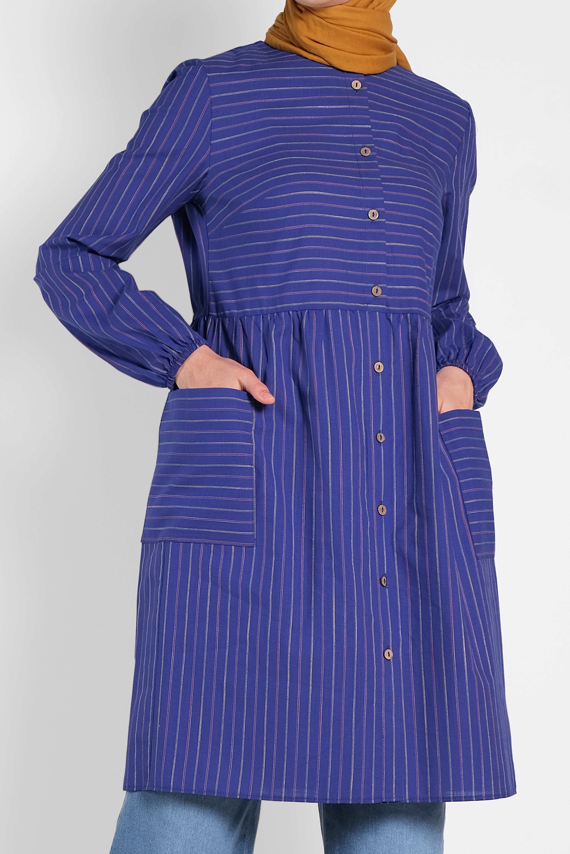 Tesettür giyim LACİVERT ÇİZGİLİ TUNİK 4440