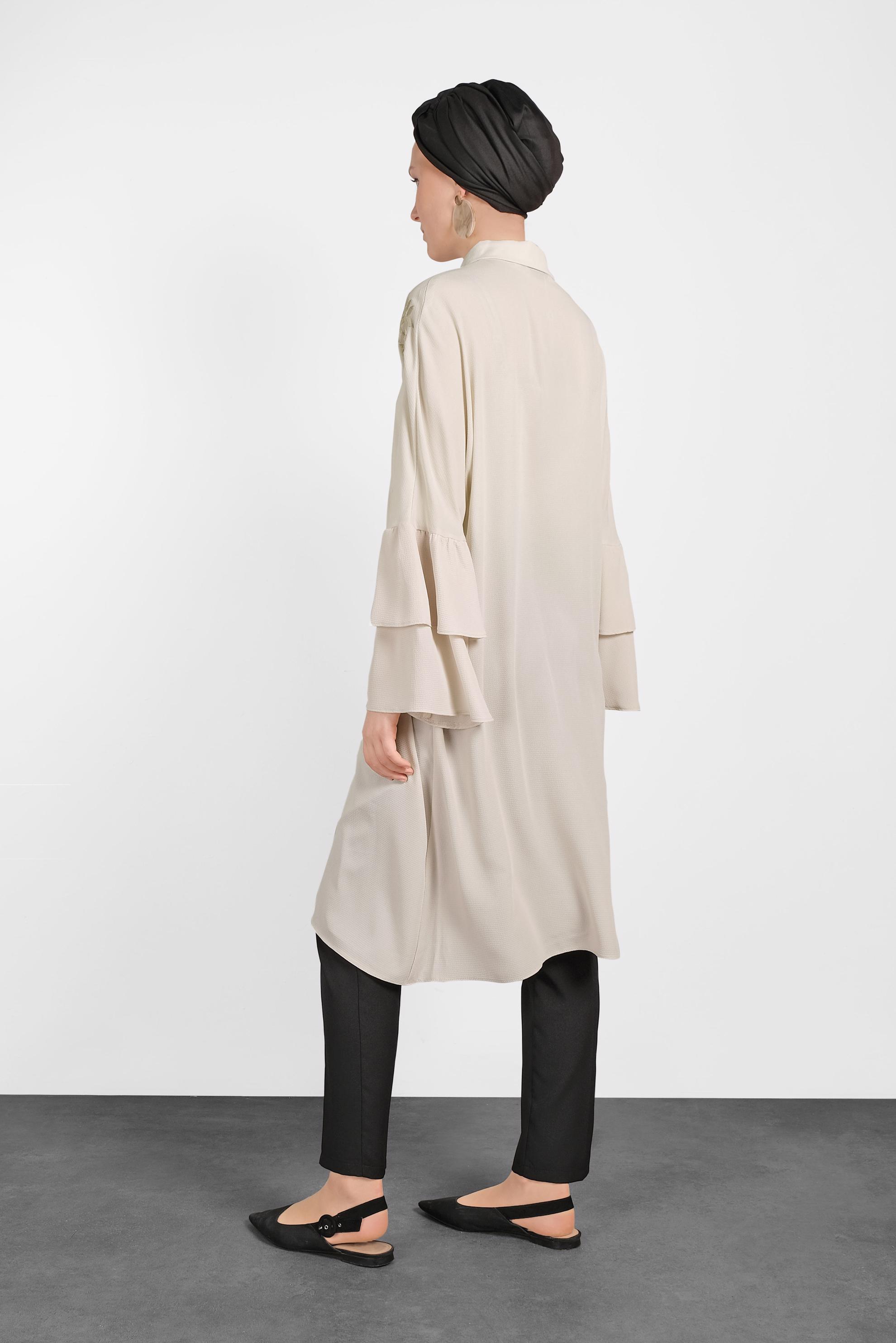 Tesettür giyim BEJ NAKIŞ DETAYLI TUNİK 4444