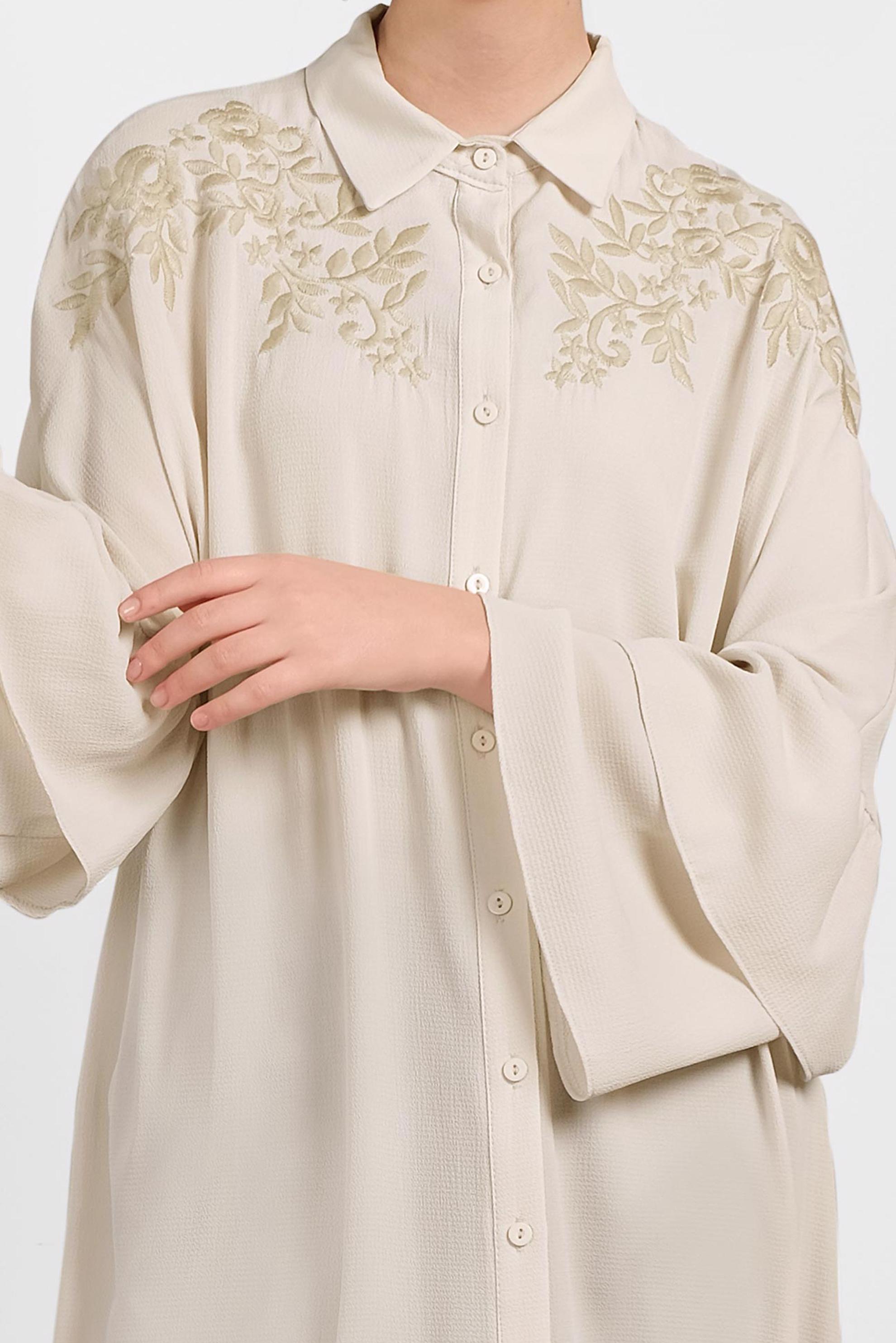 Tesettür giyim BEJ NAKIŞ DETAYLI TUNİK 4444