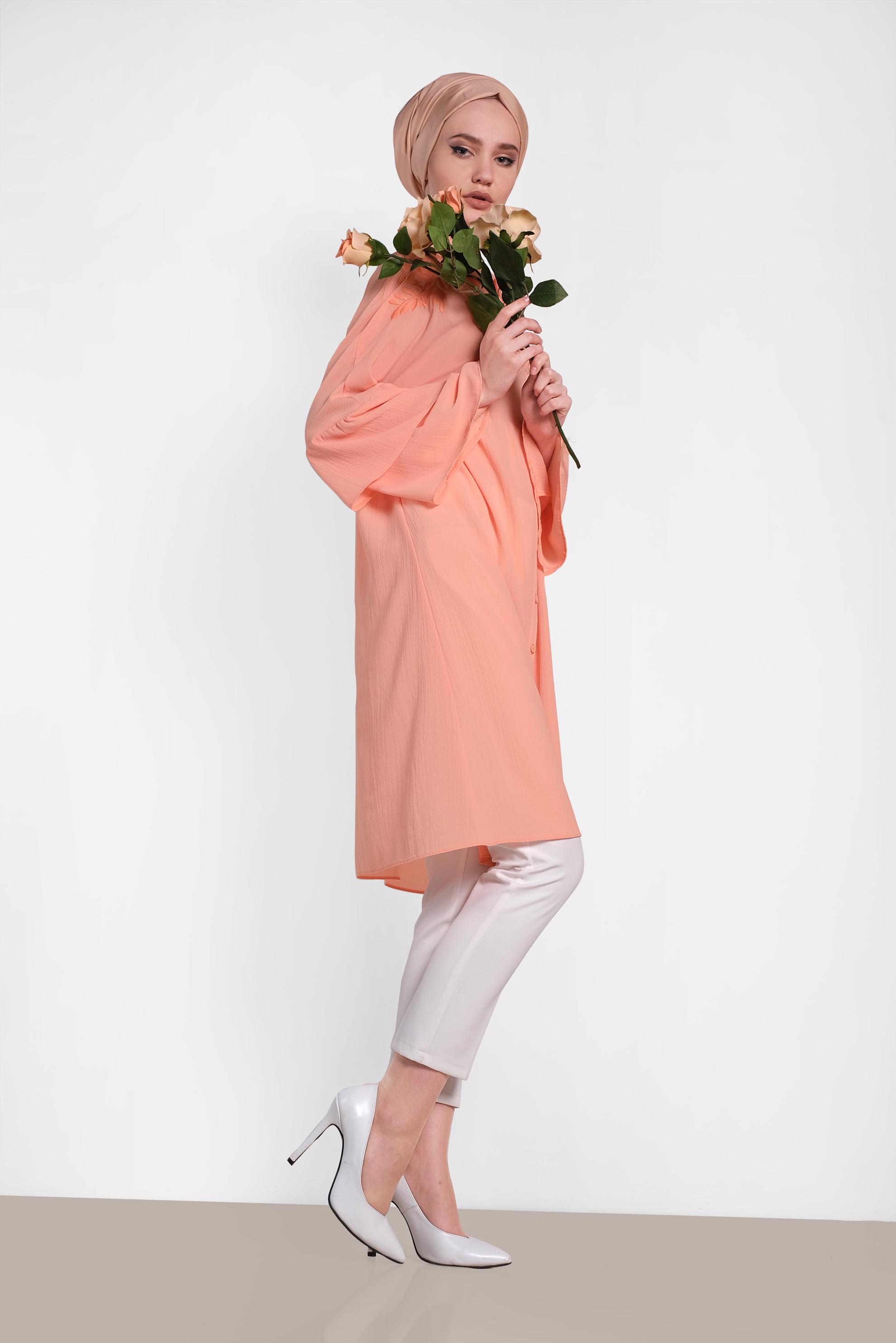 Tesettür giyim PUDRA NAKIŞ DETAYLI TUNİK 4444