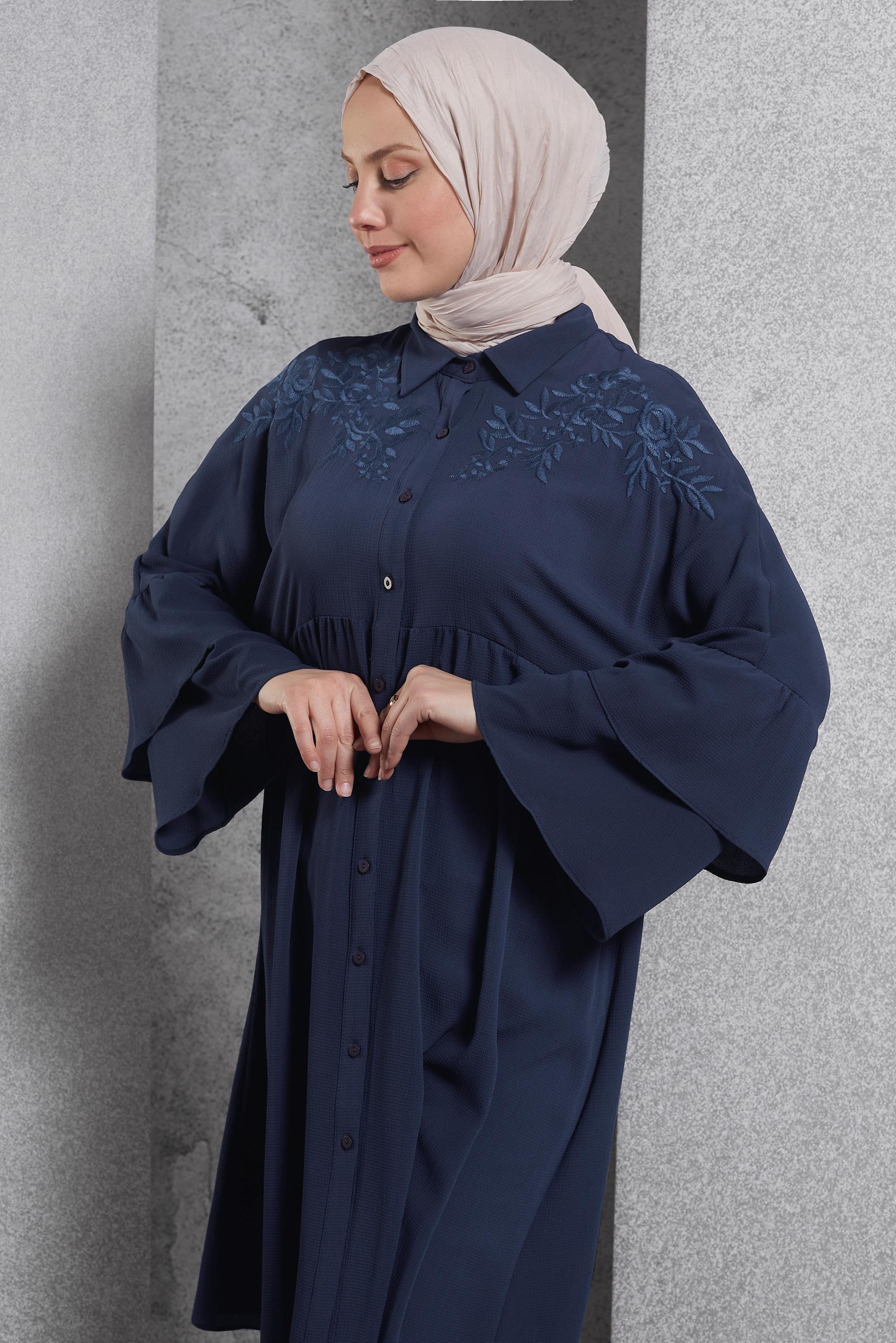 Hijab clothing NAVY BLUE EMBROIDERED TUNIC 4444