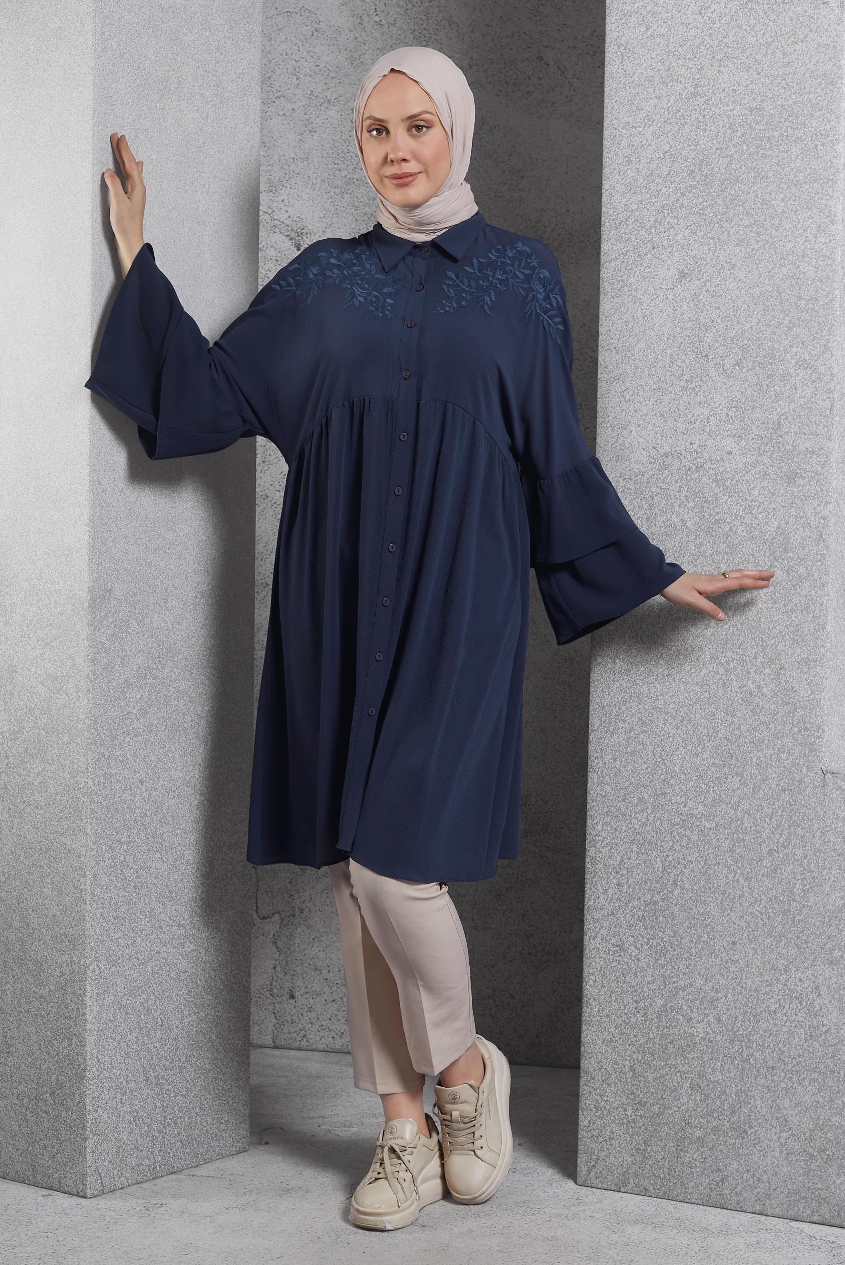 Hijab clothing NAVY BLUE EMBROIDERED TUNIC 4444