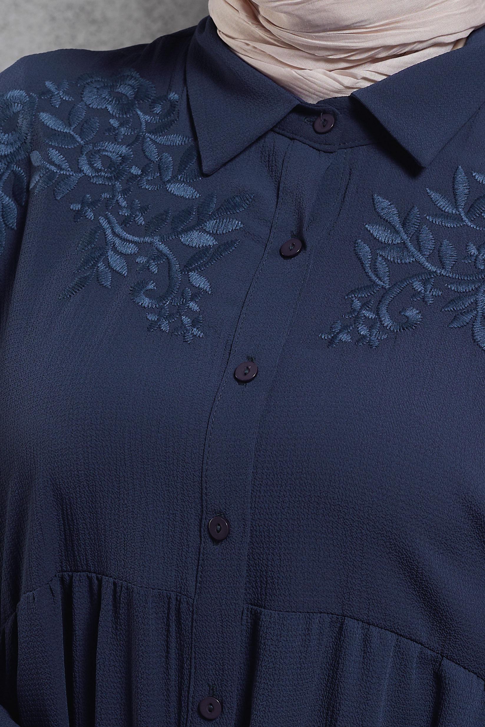 Hijab clothing NAVY BLUE EMBROIDERED TUNIC 4444