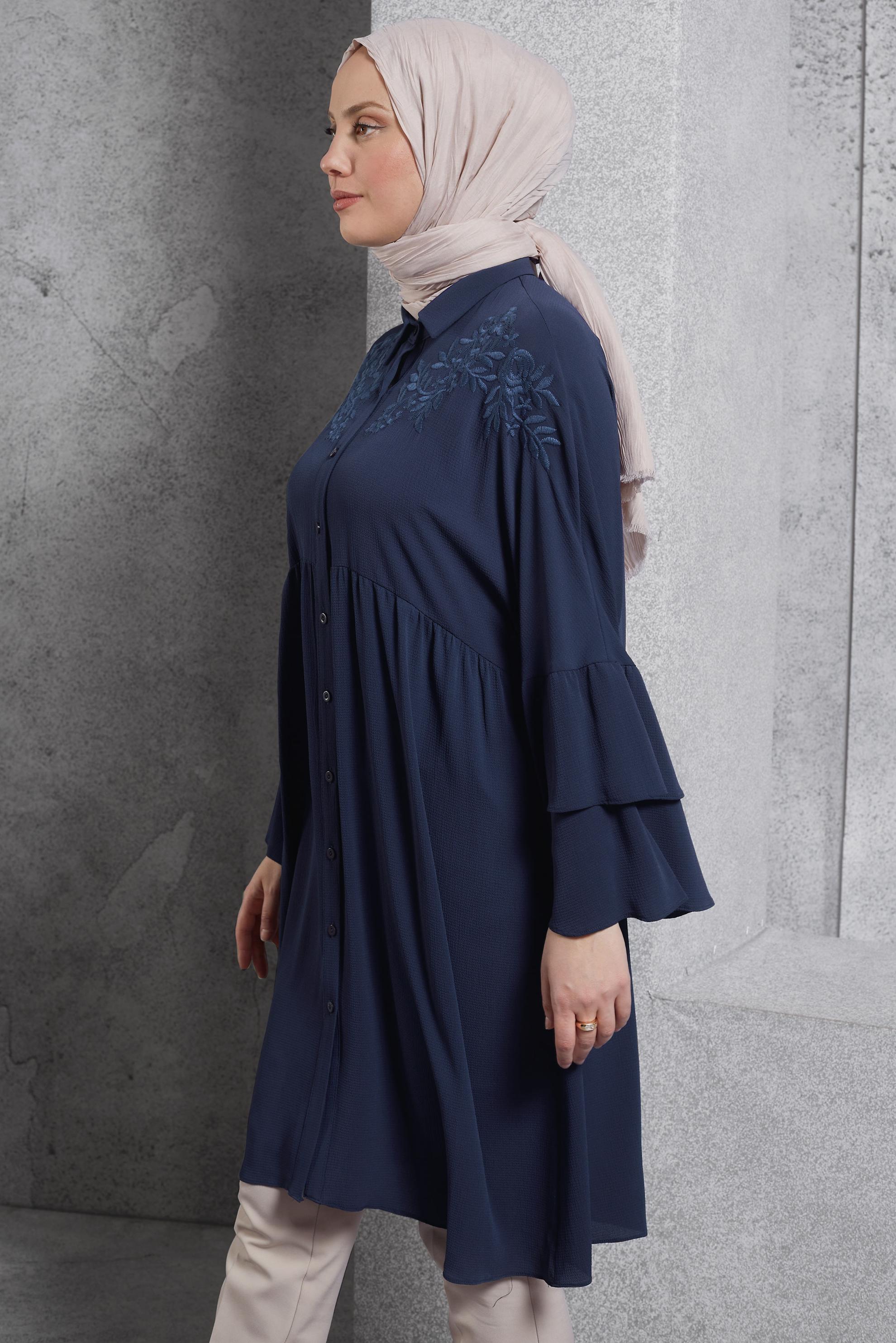 Hijab clothing NAVY BLUE EMBROIDERED TUNIC 4444