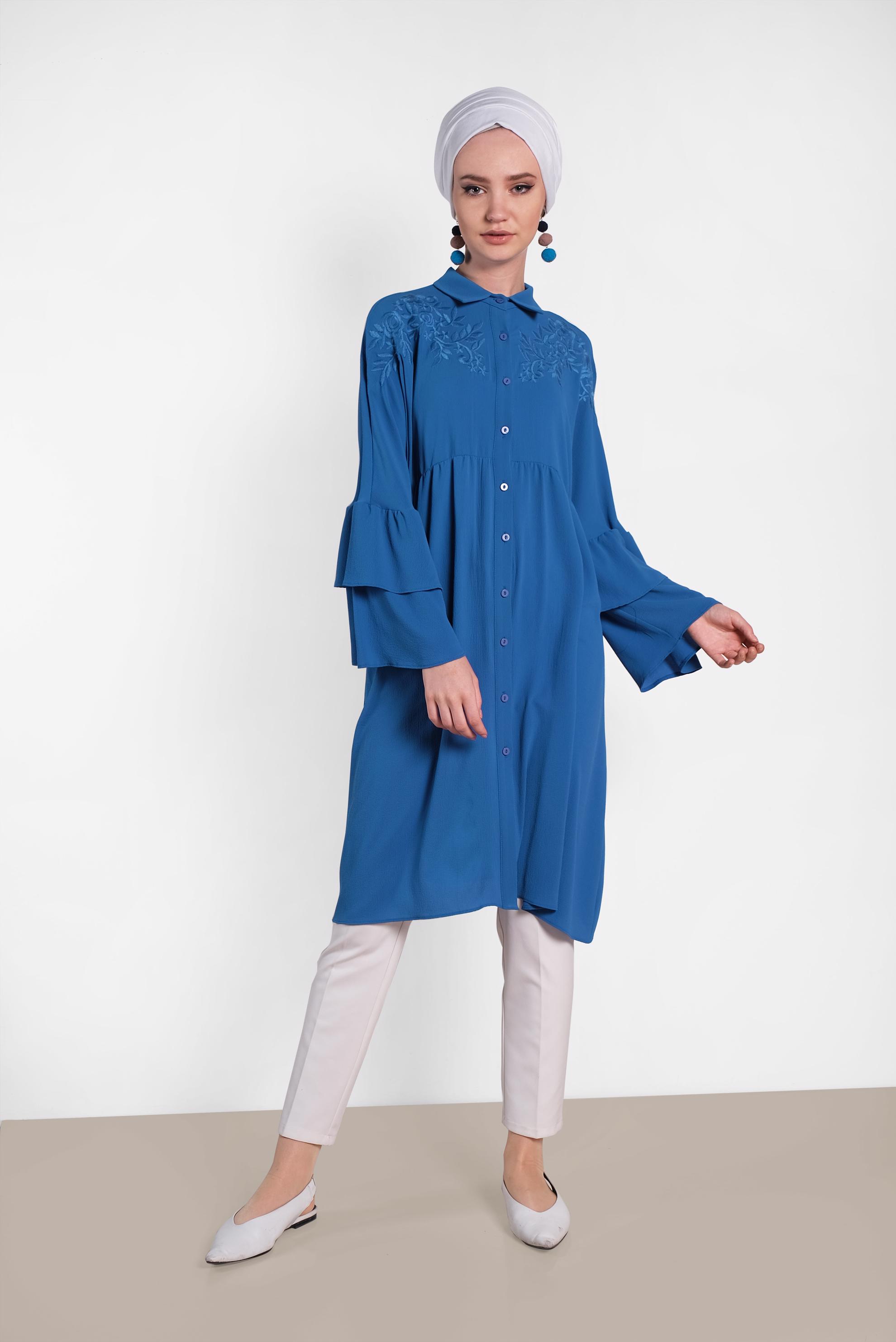 Tesettür giyim LACİVERT NAKIŞ DETAYLI TUNİK 4444